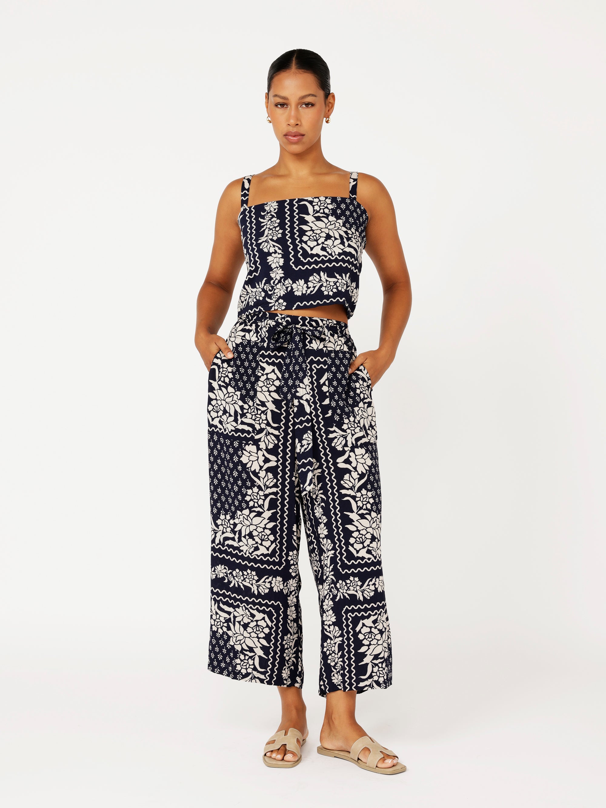 High Waisted Lounge Pant | Cropped | Heritage Bandana - Saffron Road