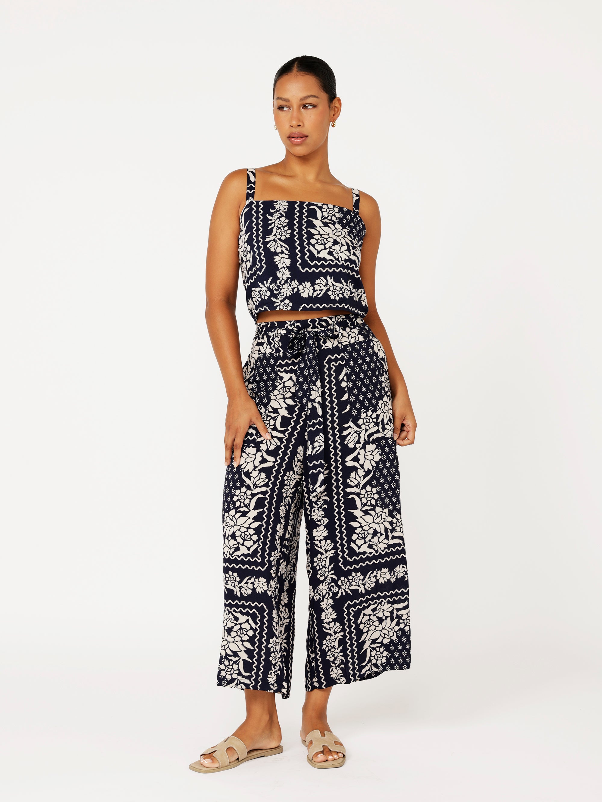 High Waisted Lounge Pant | Cropped | Heritage Bandana - Saffron Road