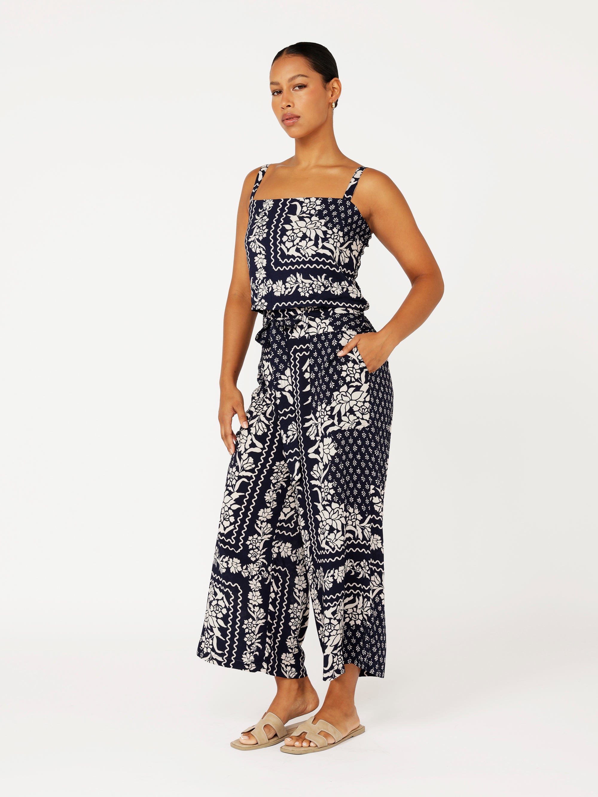 High Waisted Lounge Pant | Cropped | Heritage Bandana - Saffron Road
