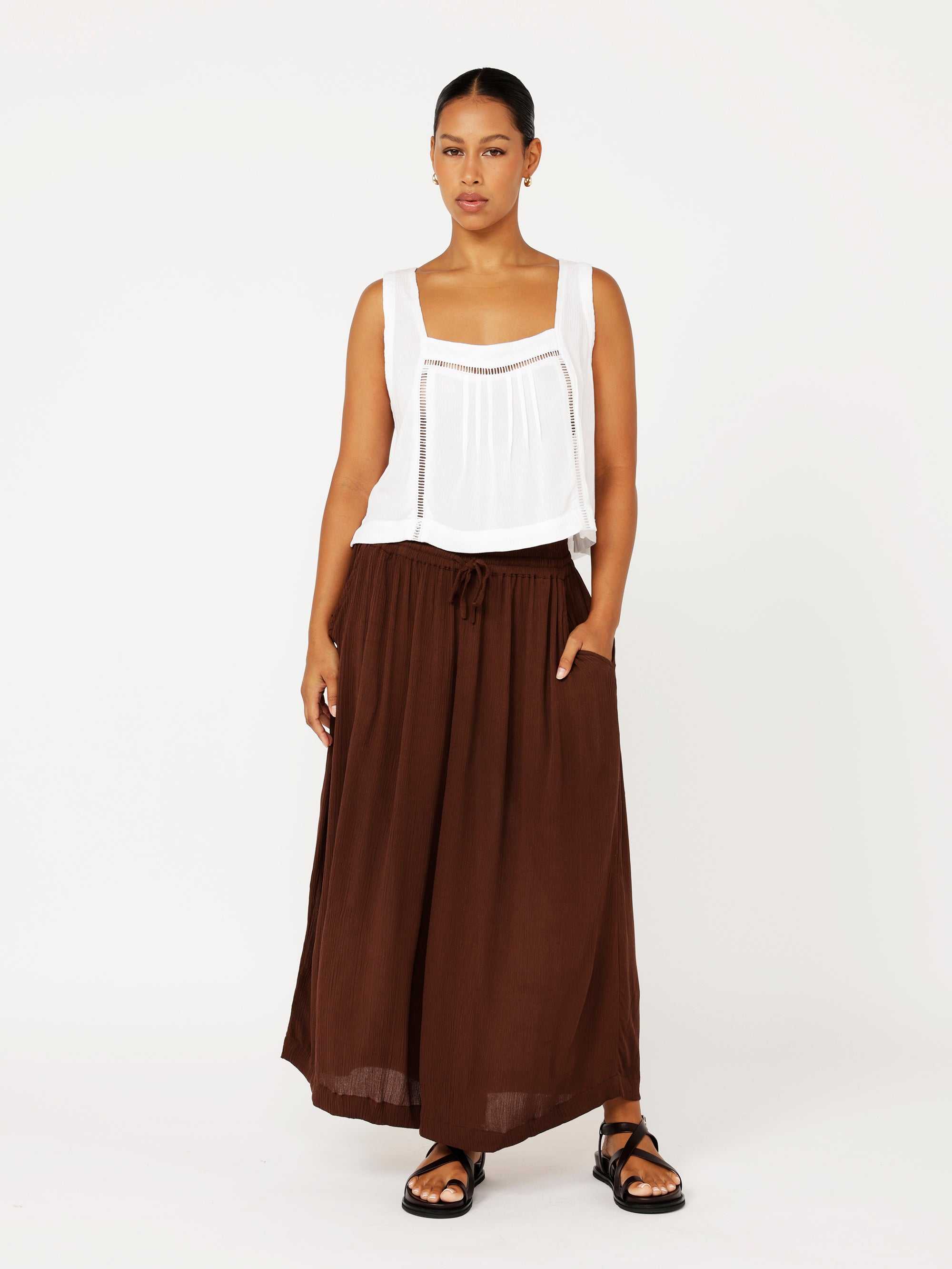 Lotus Tank with Lace | White Crinkle - Saffron Road