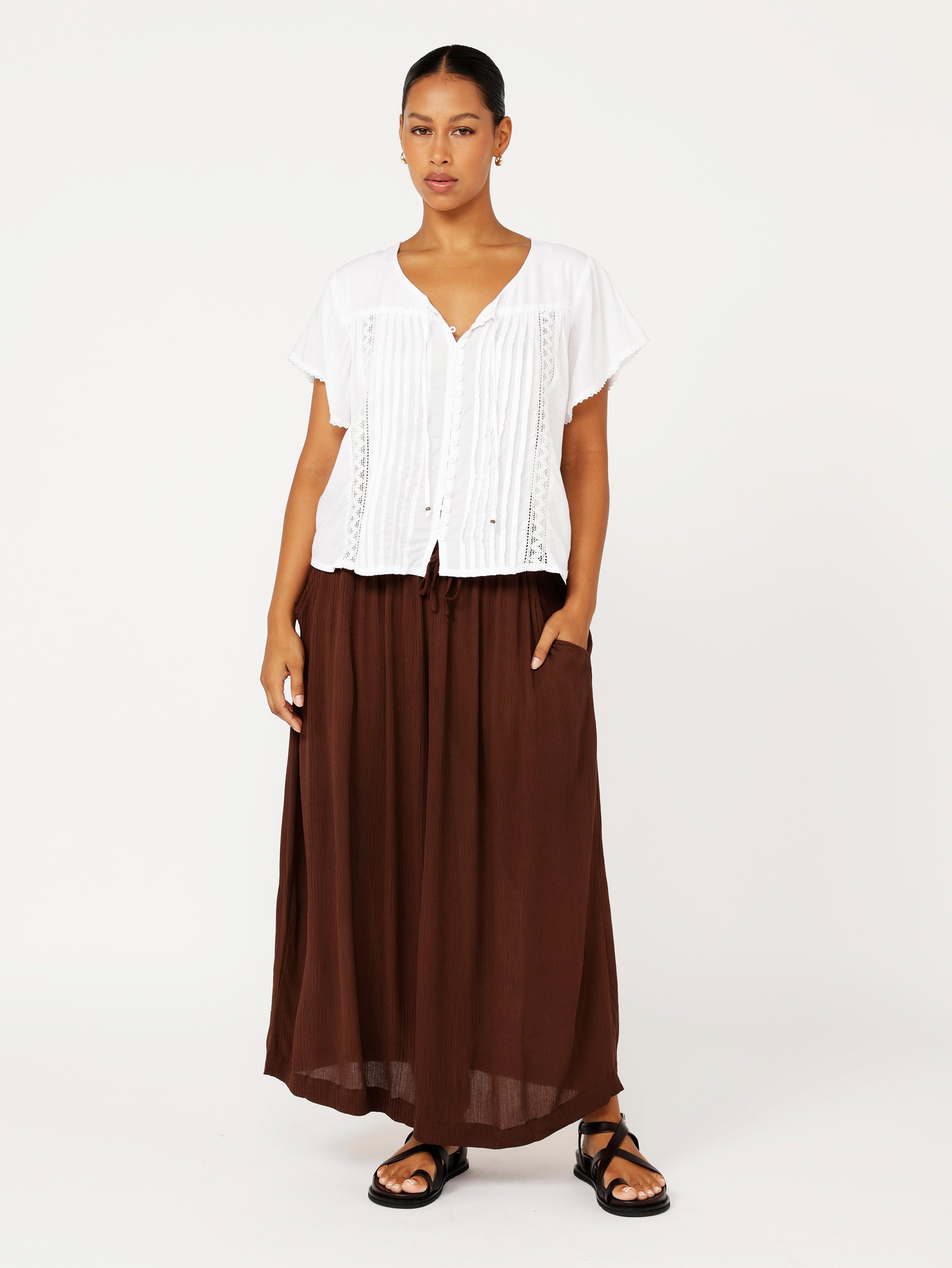 Bianca Blouse Short Sleeve | White with Lace