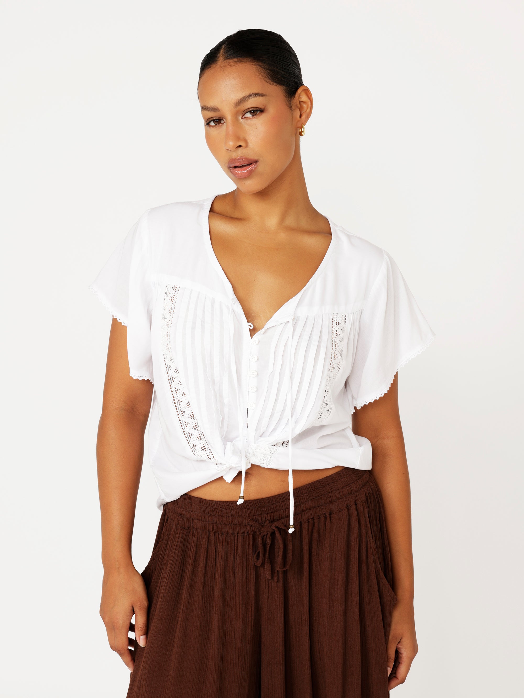 Bianca Blouse Short Sleeve | White with Lace