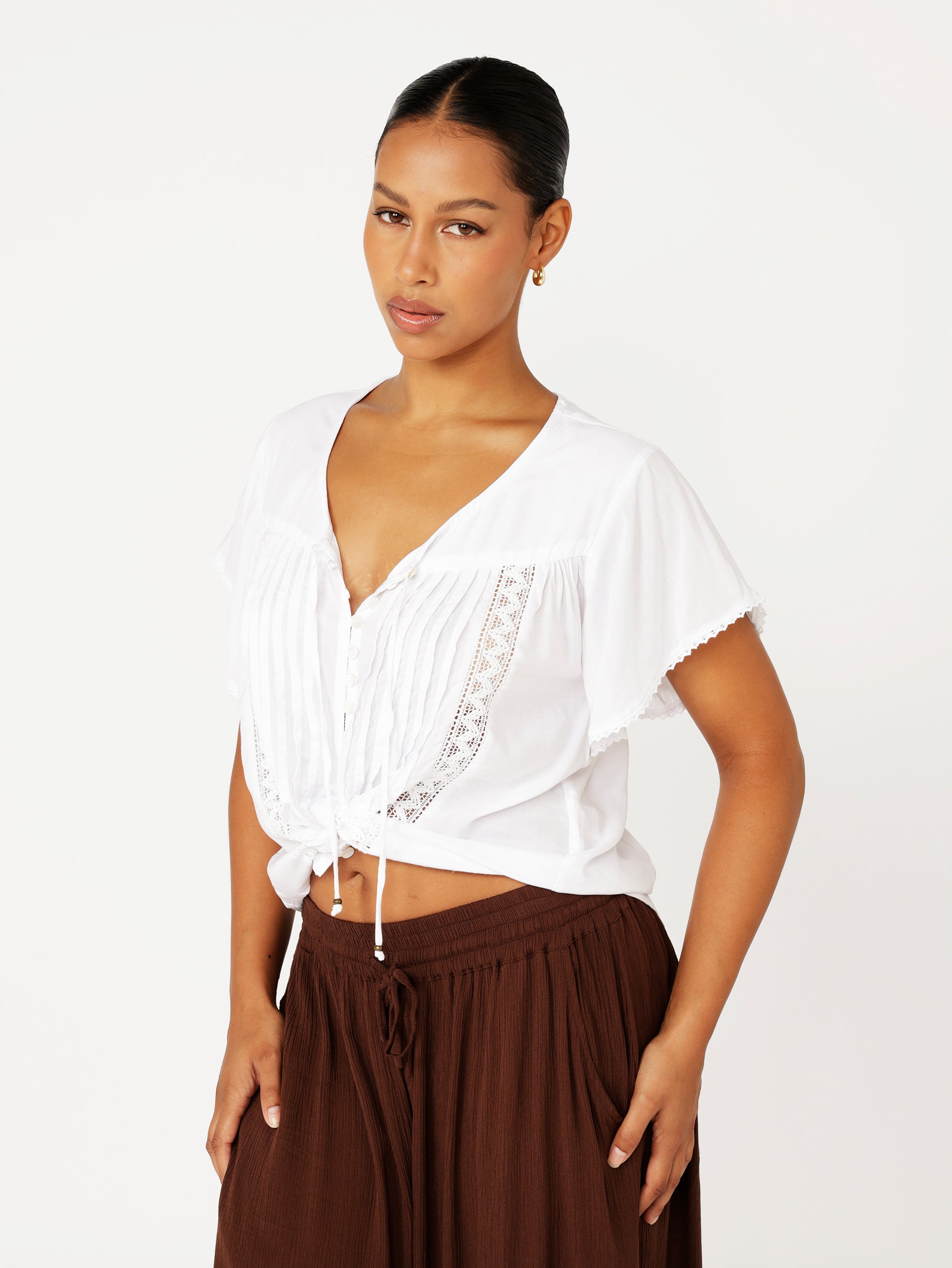 Bianca Blouse Short Sleeve | White with Lace