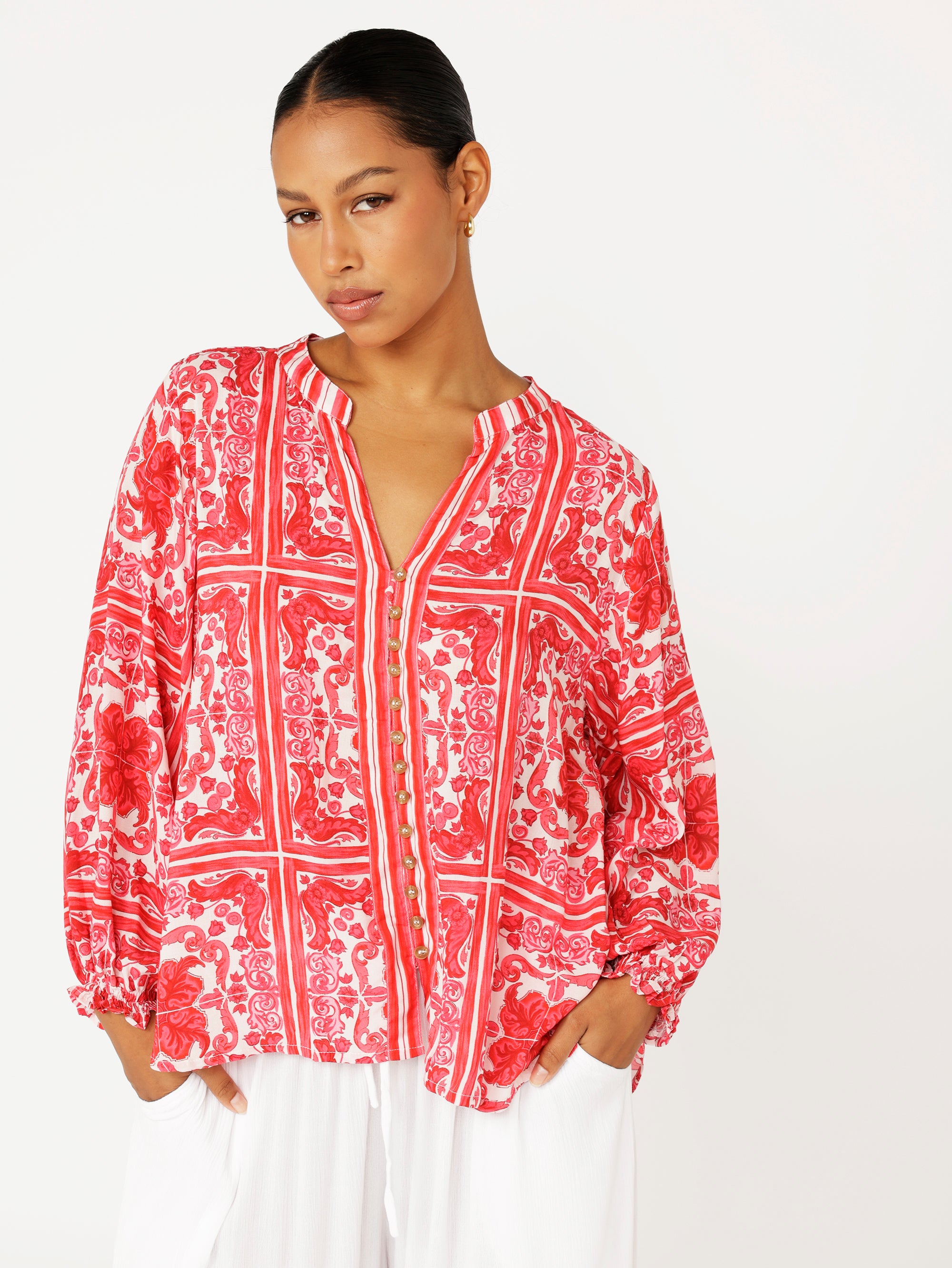 Amber Blouse | Hibiscus Heat - Saffron Road