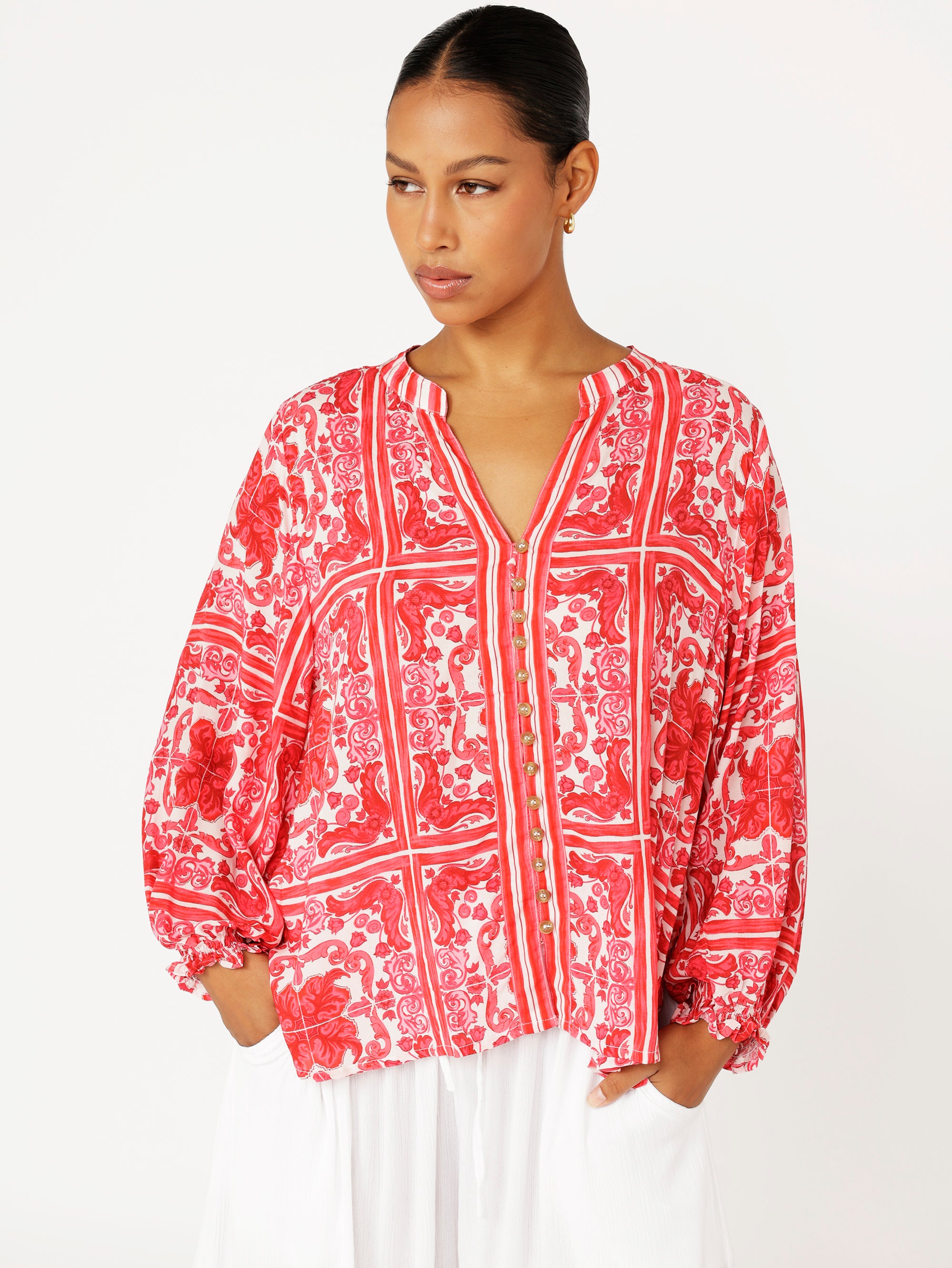 Amber Blouse | Hibiscus Heat - Saffron Road