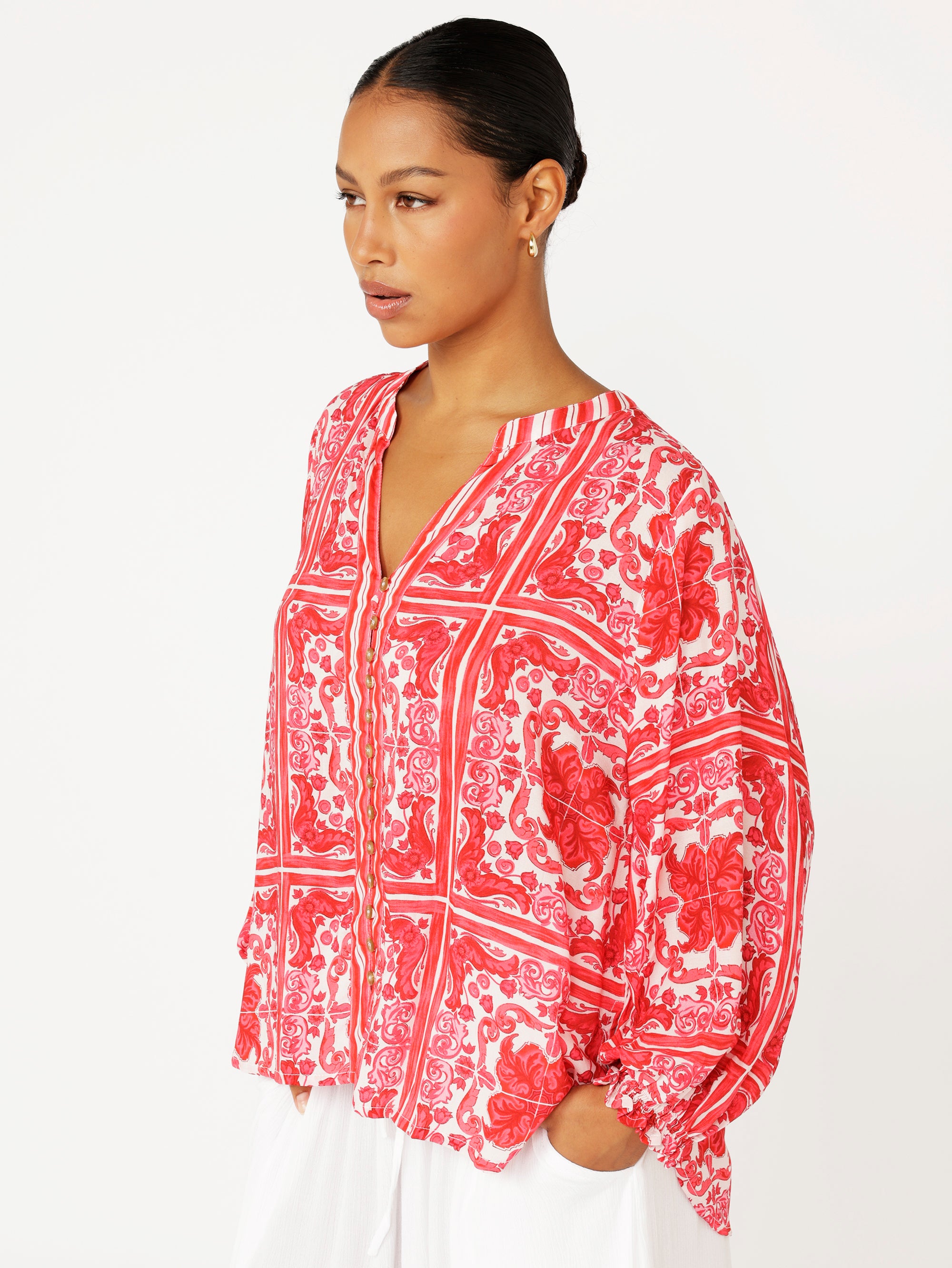 Amber Blouse | Hibiscus Heat - Saffron Road