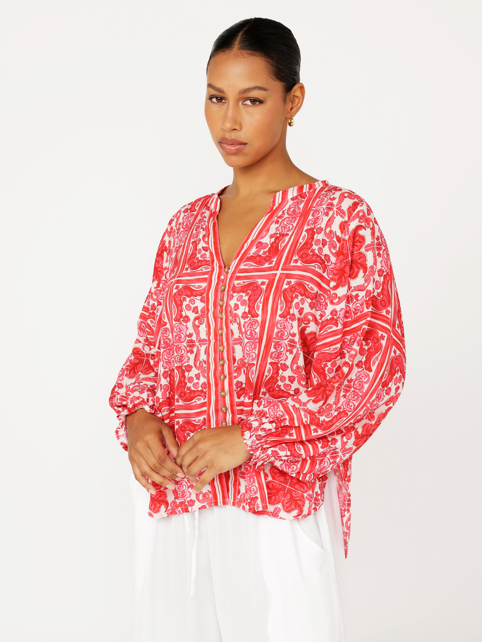 Amber Blouse | Hibiscus Heat - Saffron Road