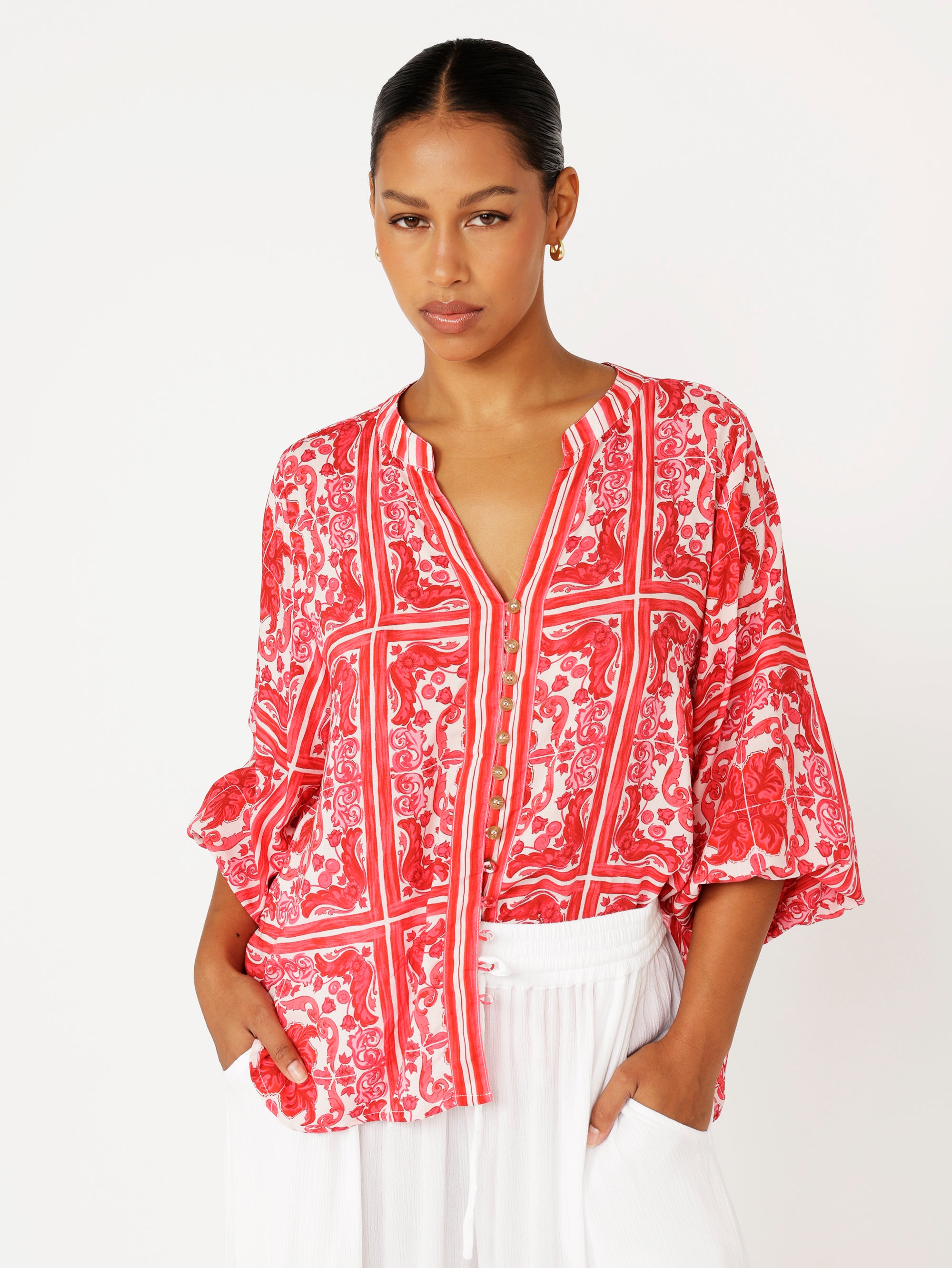 Amber Blouse | Hibiscus Heat - Saffron Road