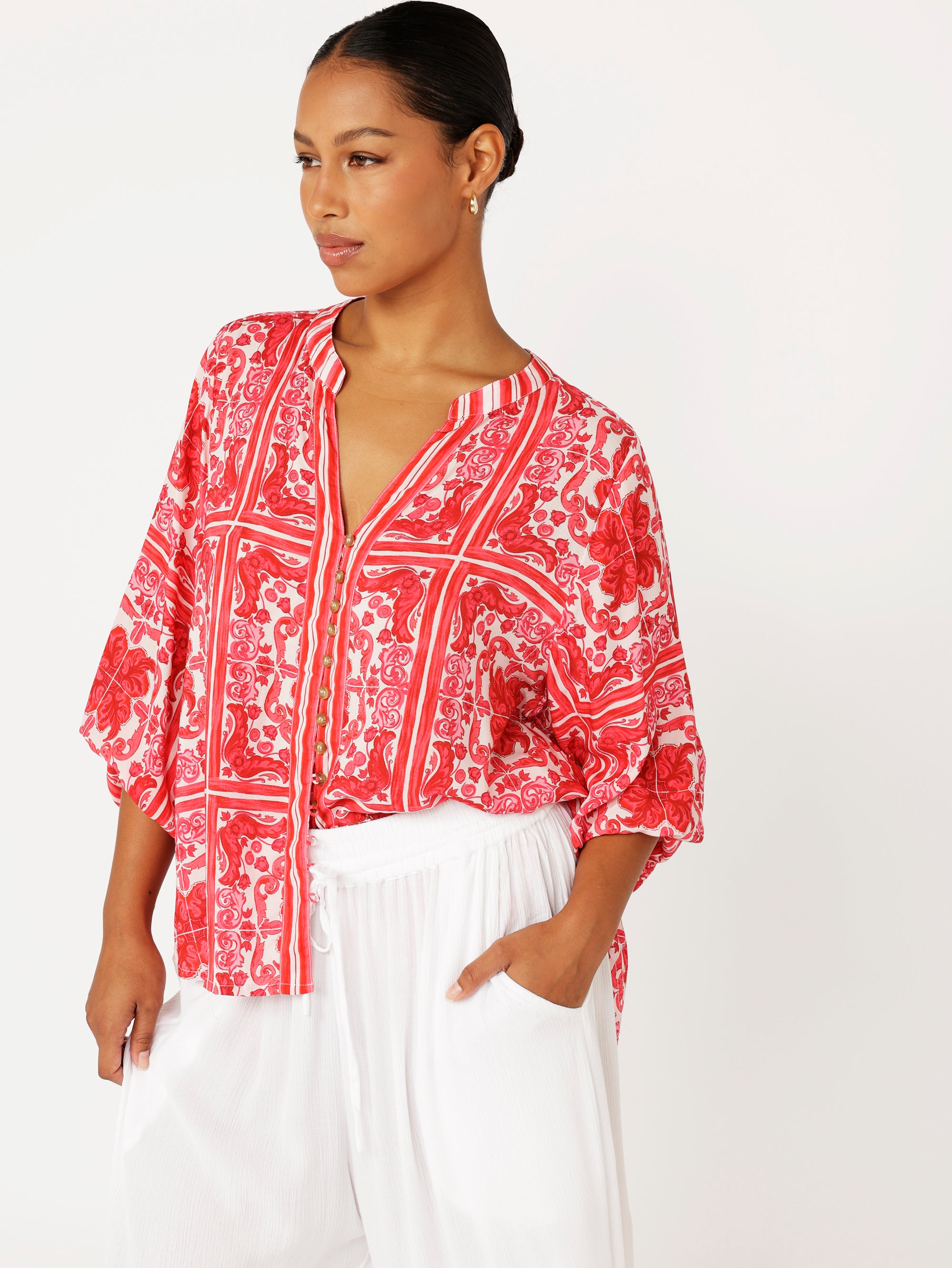 Amber Blouse | Hibiscus Heat - Saffron Road