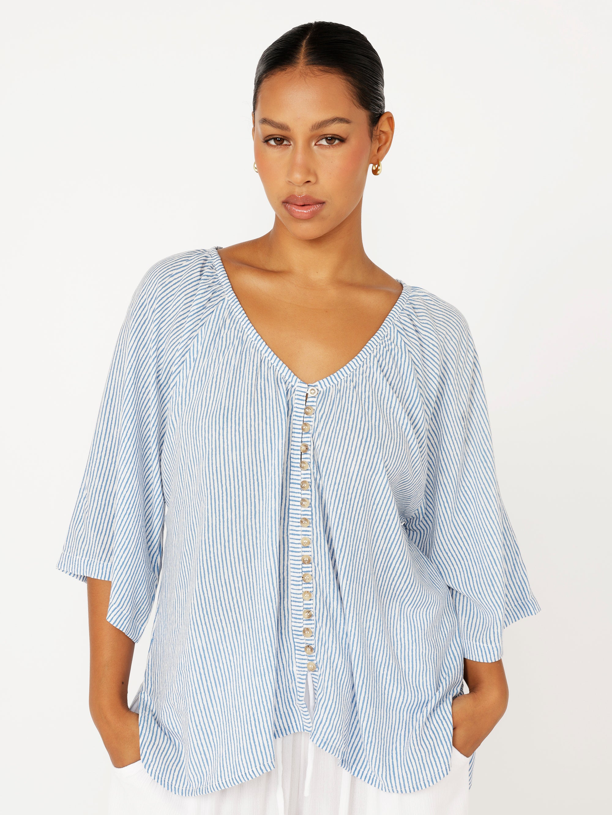 Summer Blouse | Coastal Mini Stripe - Saffron Road