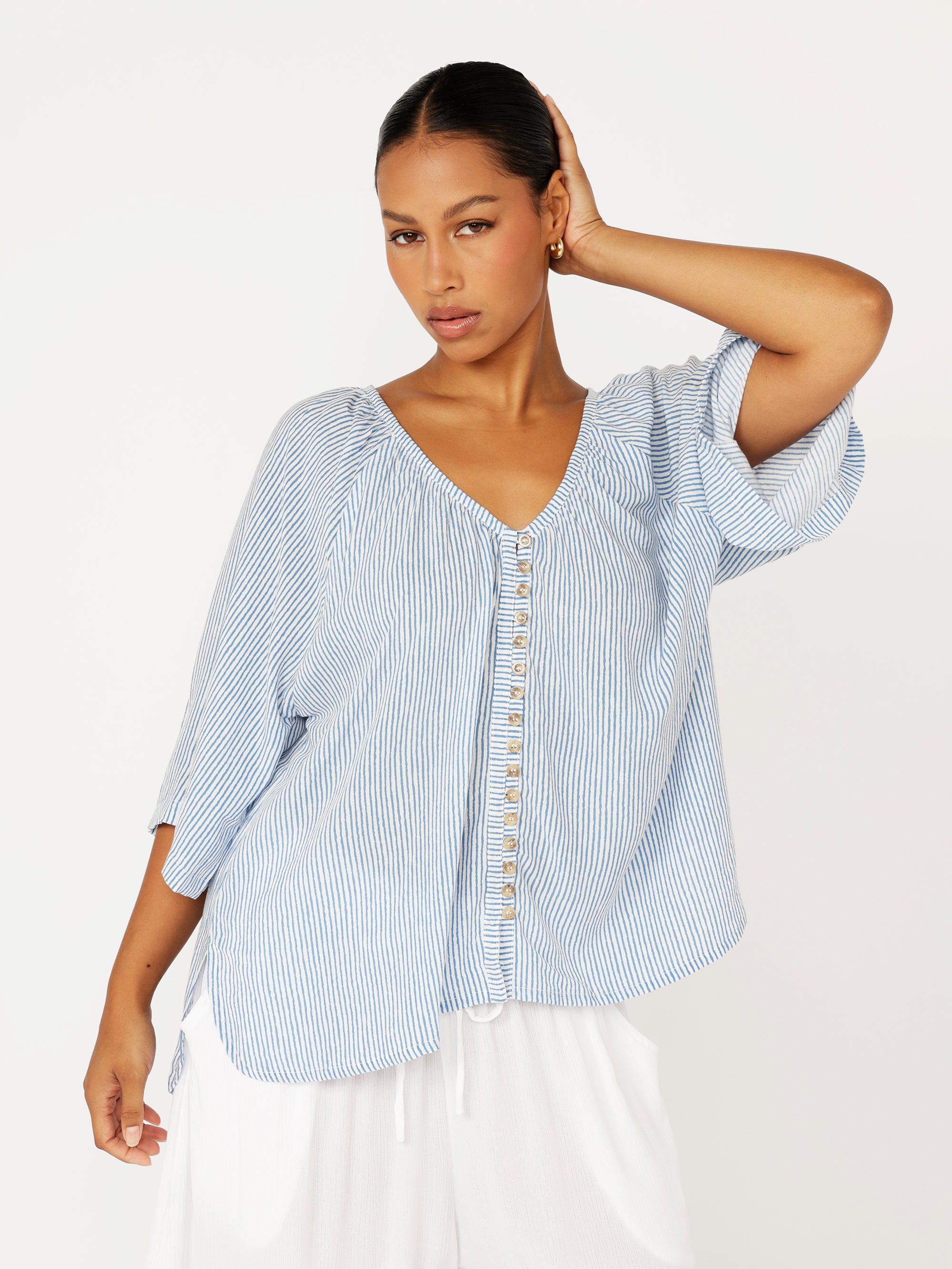 Summer Blouse | Coastal Mini Stripe - Saffron Road