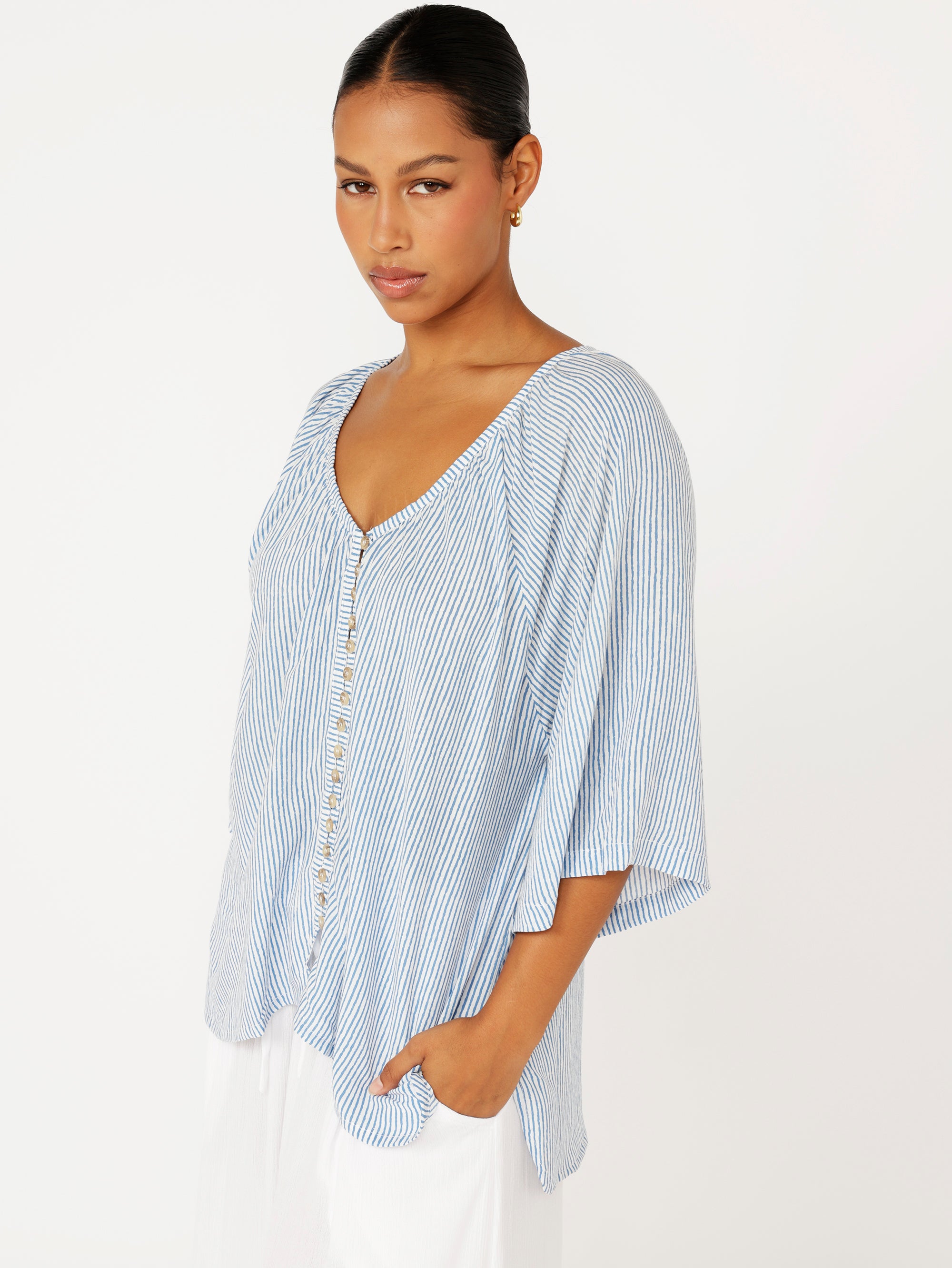 Summer Blouse | Coastal Mini Stripe - Saffron Road