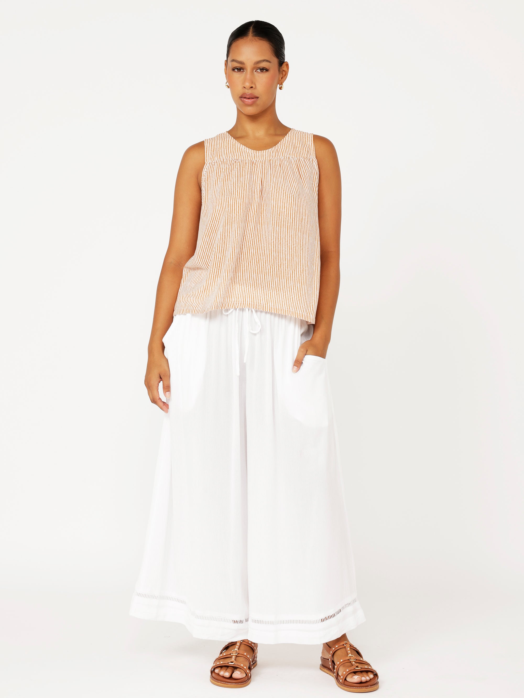 Zephyr Tank | Tan Mini Stripe - Saffron Road