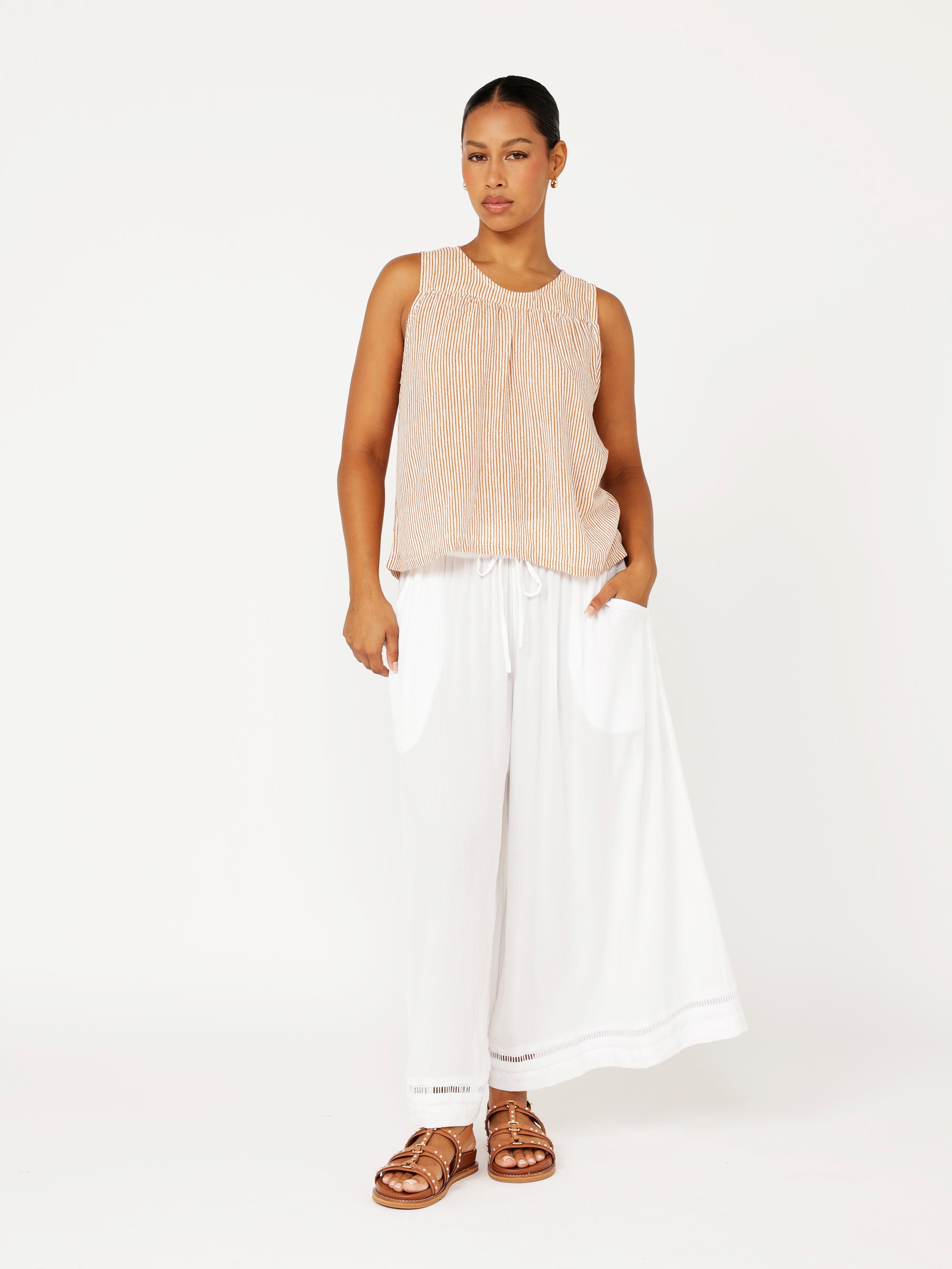 Zephyr Tank | Tan Mini Stripe - Saffron Road