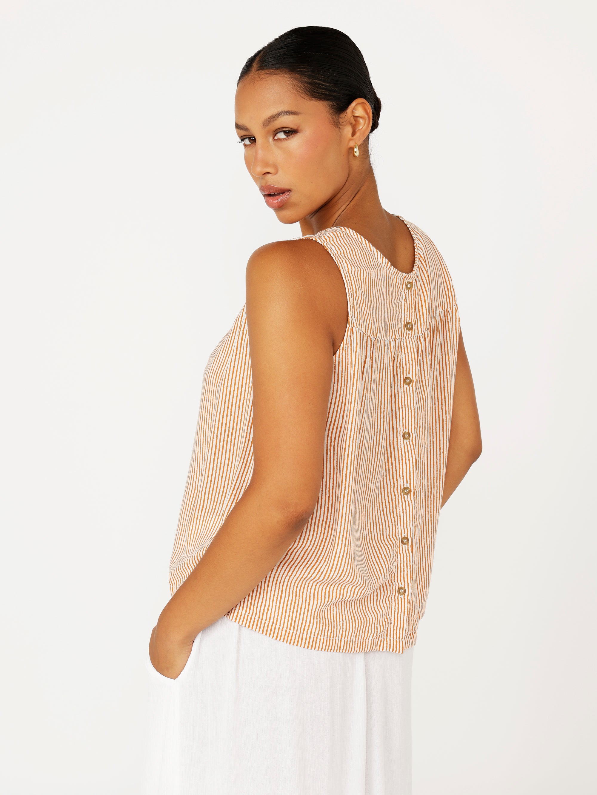 Zephyr Tank | Tan Mini Stripe - Saffron Road