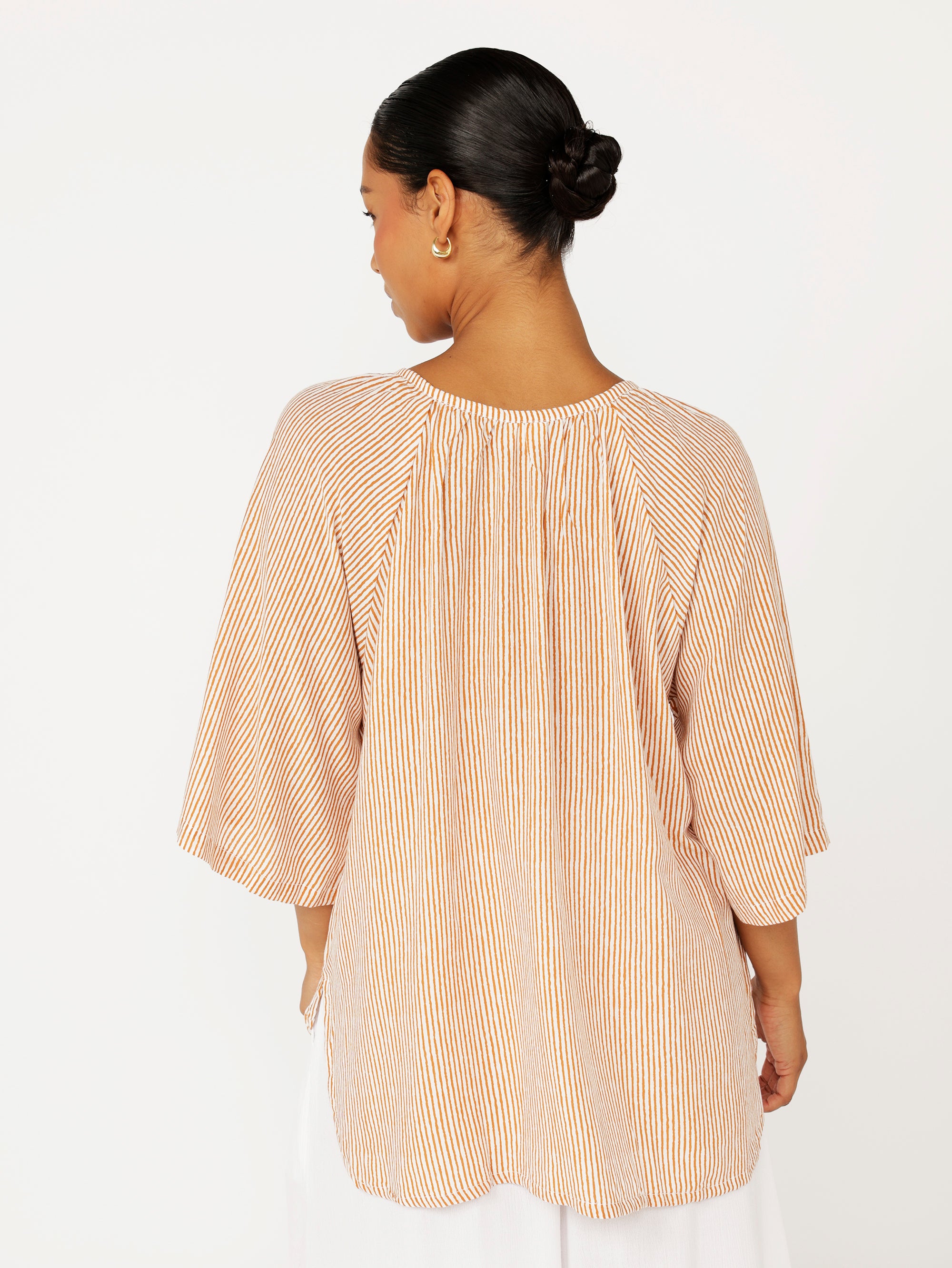 Summer Blouse | Tan Mini Stripe - Saffron Road