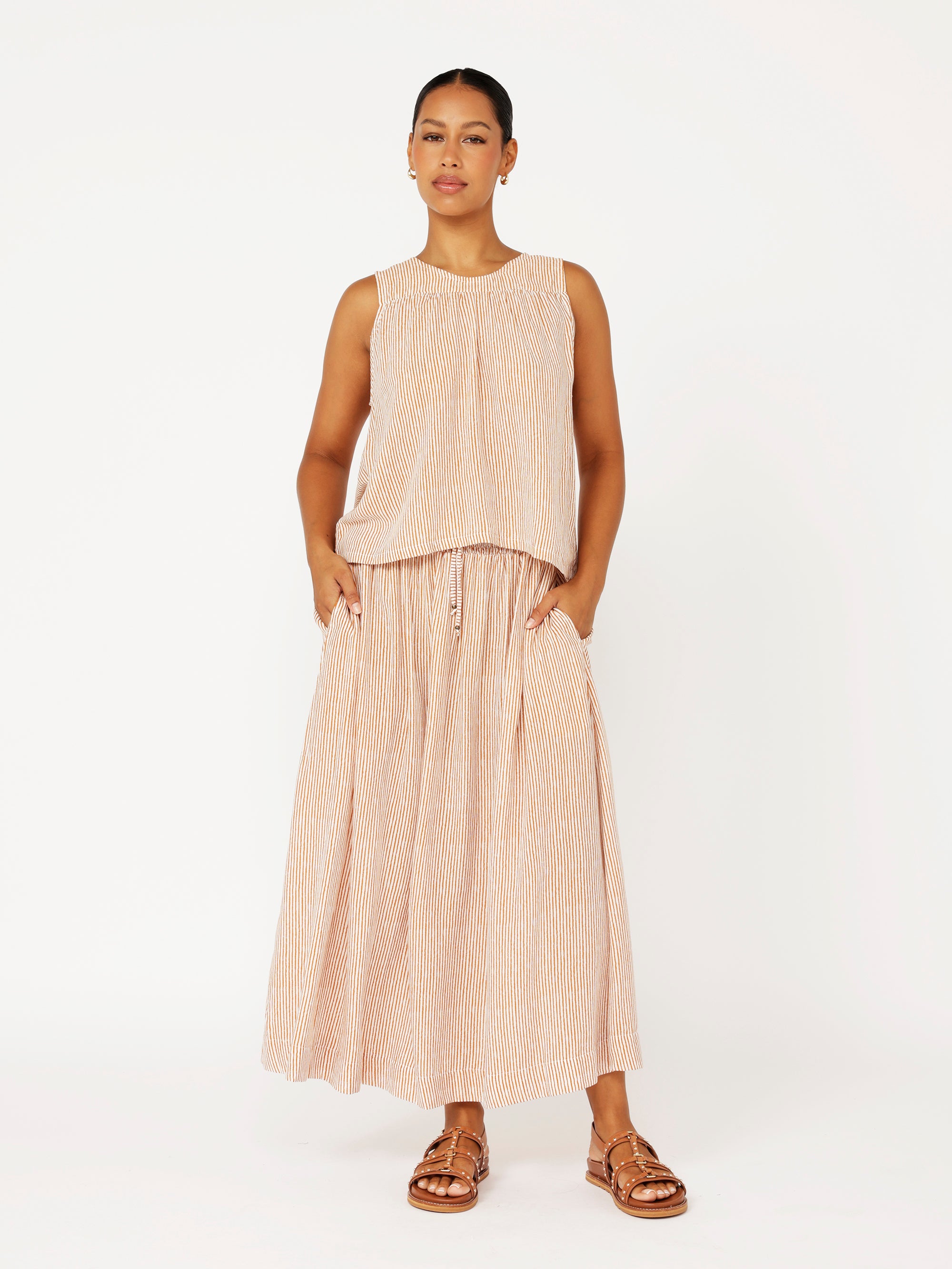 Elouise Skirt | Tan Mini Stripe - Saffron Road