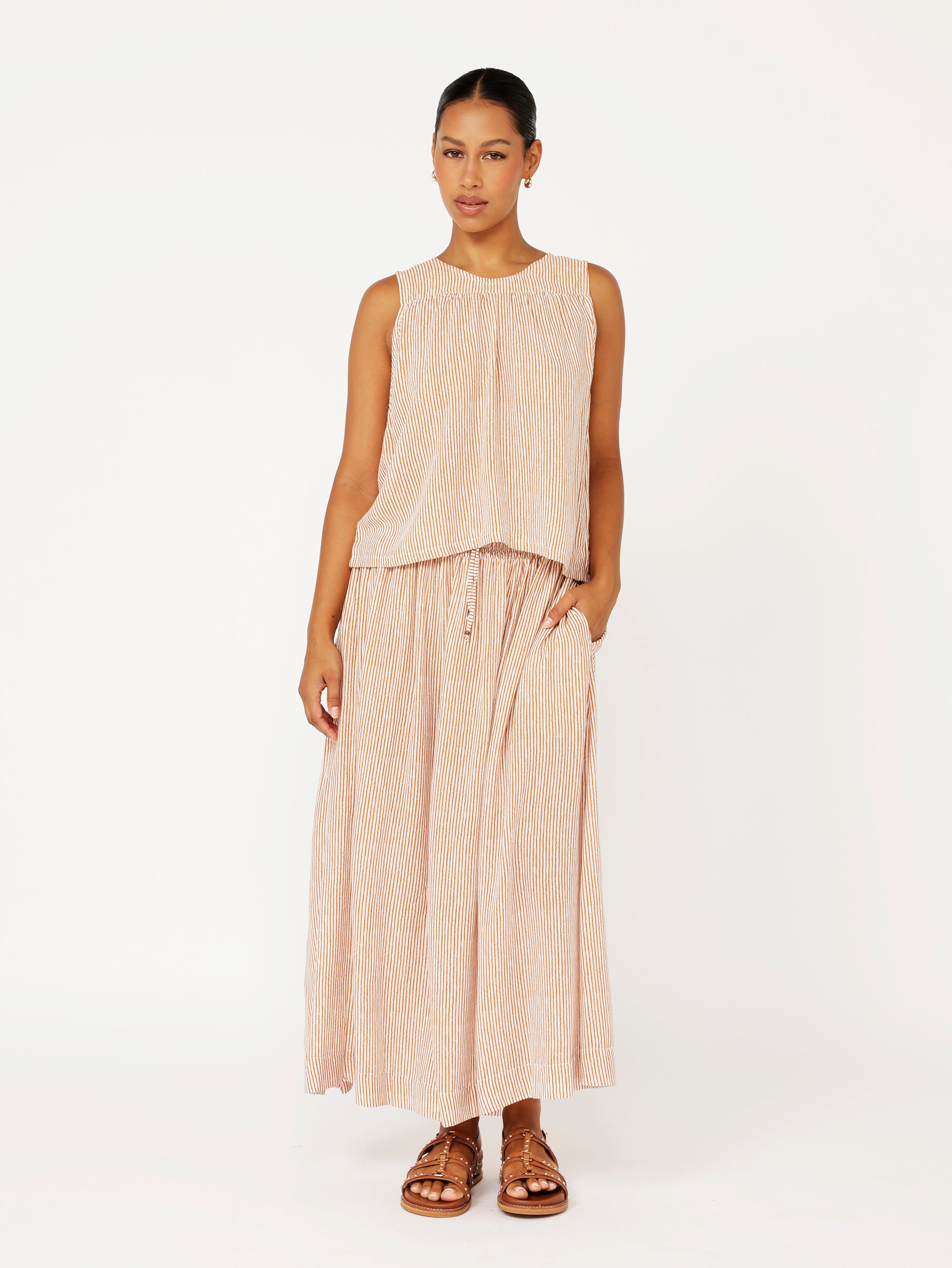 Elouise Skirt | Tan Mini Stripe - Saffron Road