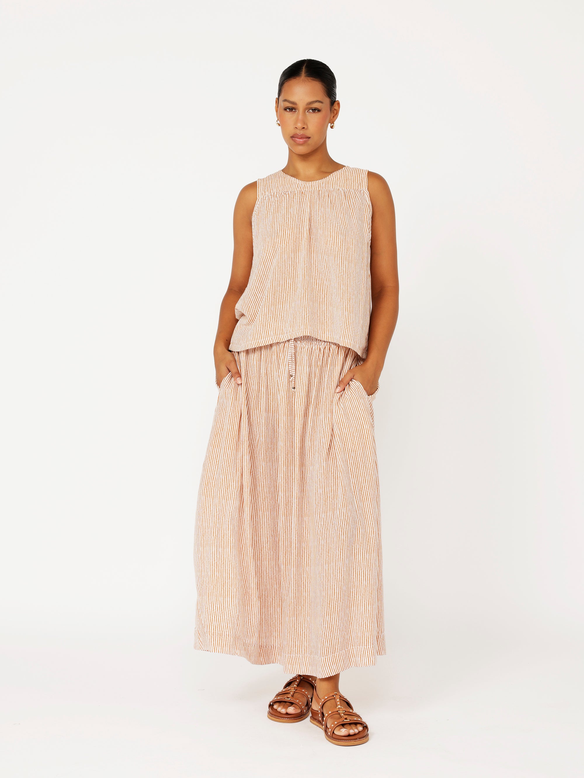 Elouise Skirt | Tan Mini Stripe - Saffron Road