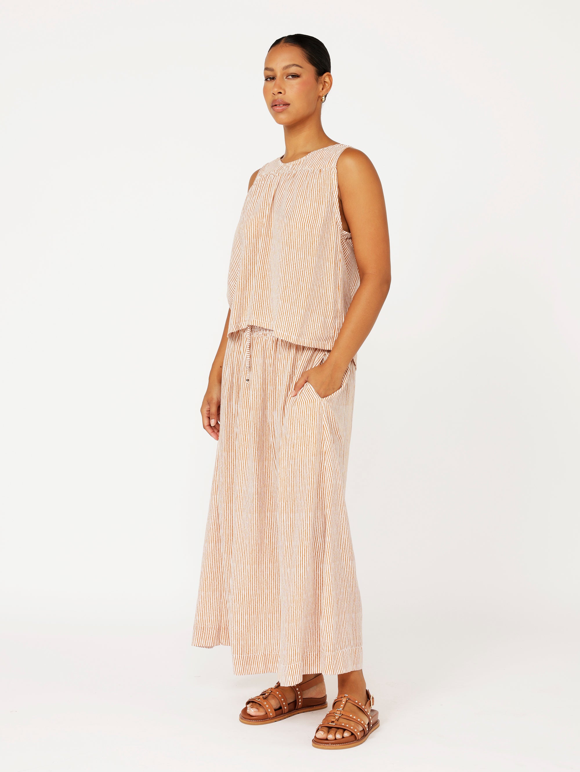 Zephyr Tank | Tan Mini Stripe - Saffron Road