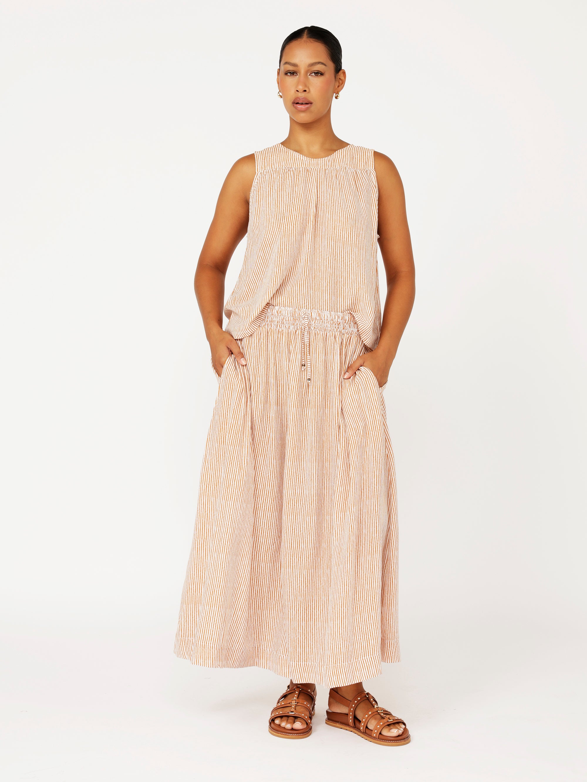 Elouise Skirt | Tan Mini Stripe - Saffron Road