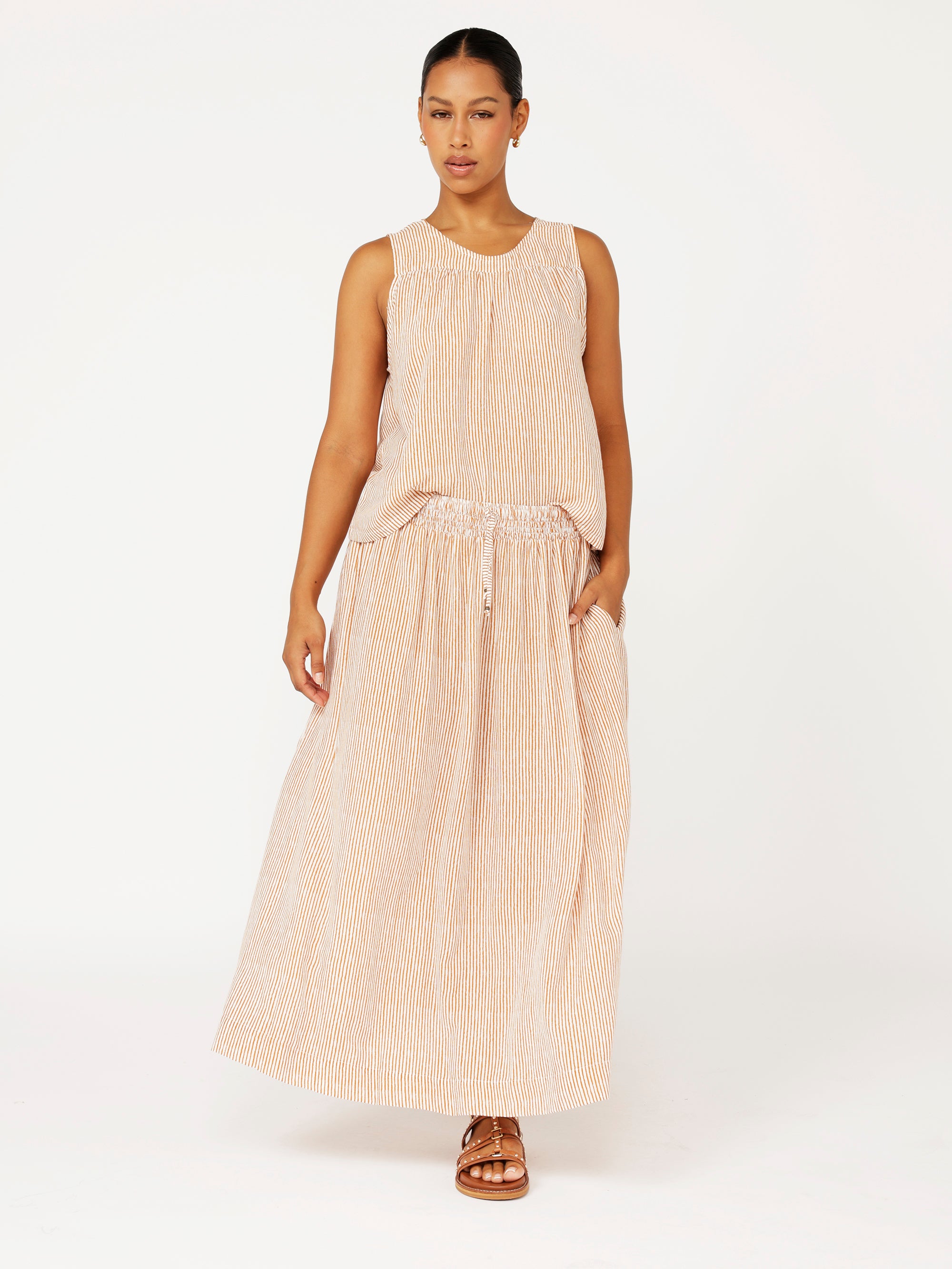 Zephyr Tank | Tan Mini Stripe - Saffron Road