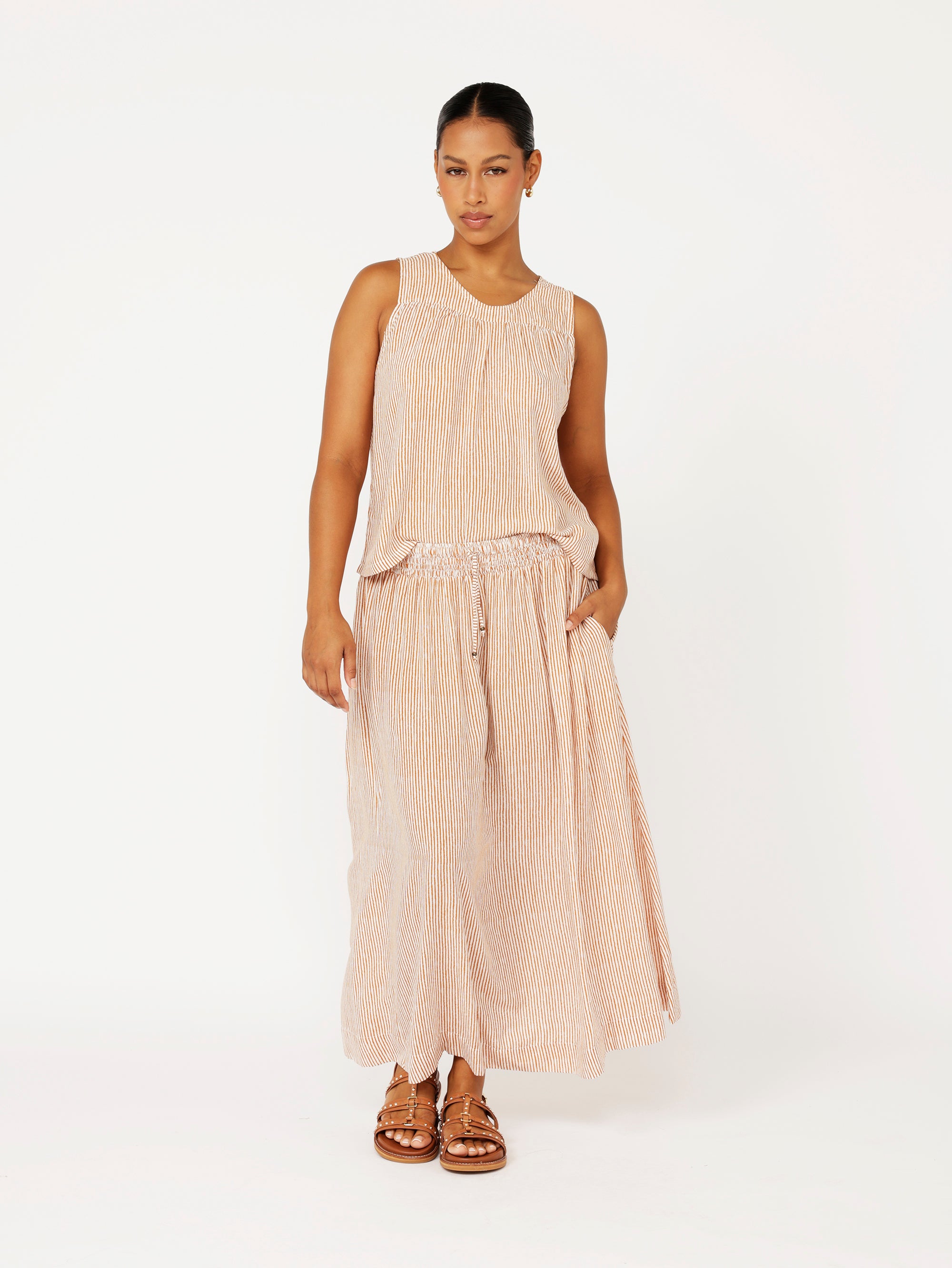 Elouise Skirt | Tan Mini Stripe - Saffron Road