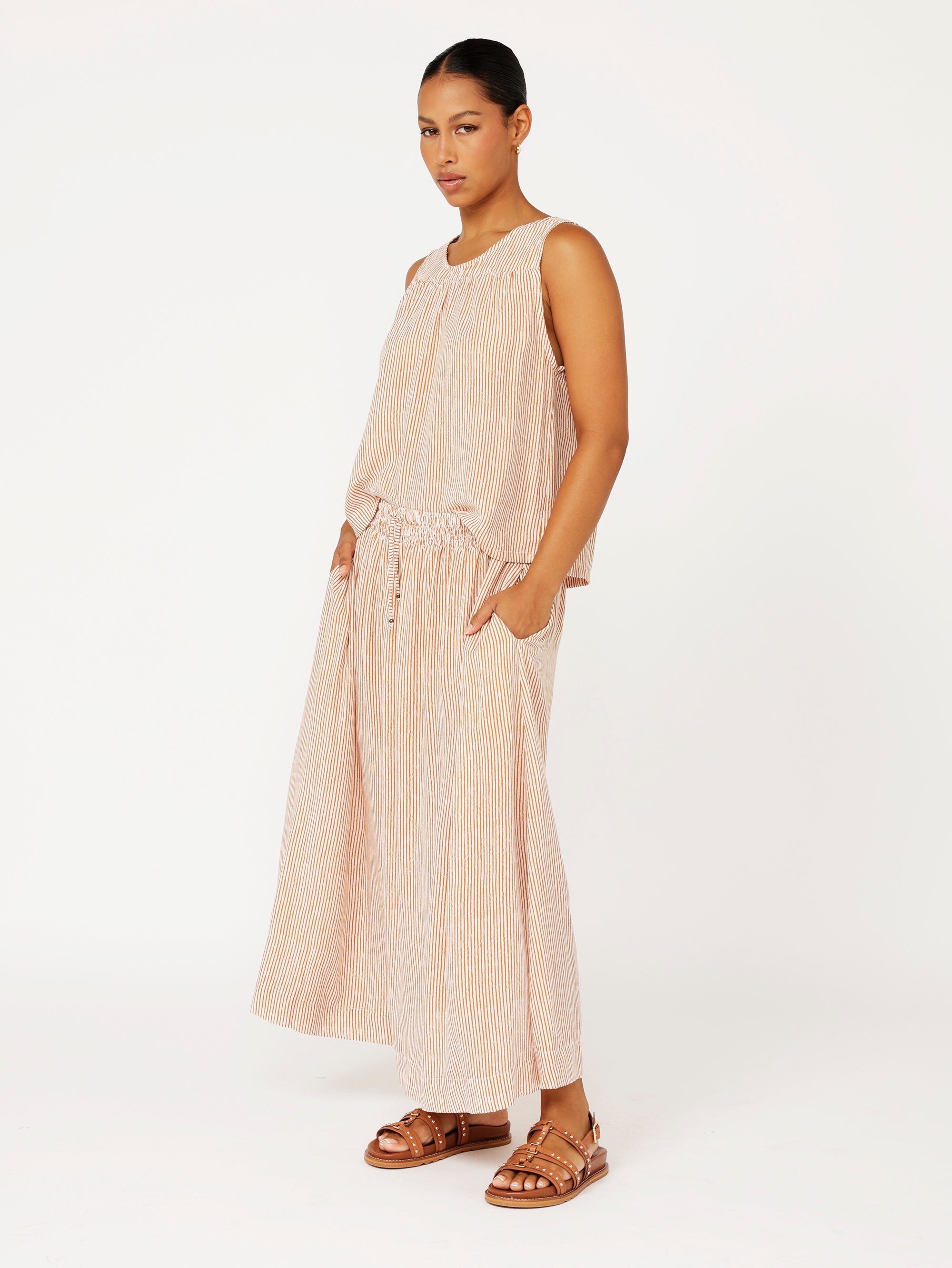 Elouise Skirt | Tan Mini Stripe - Saffron Road