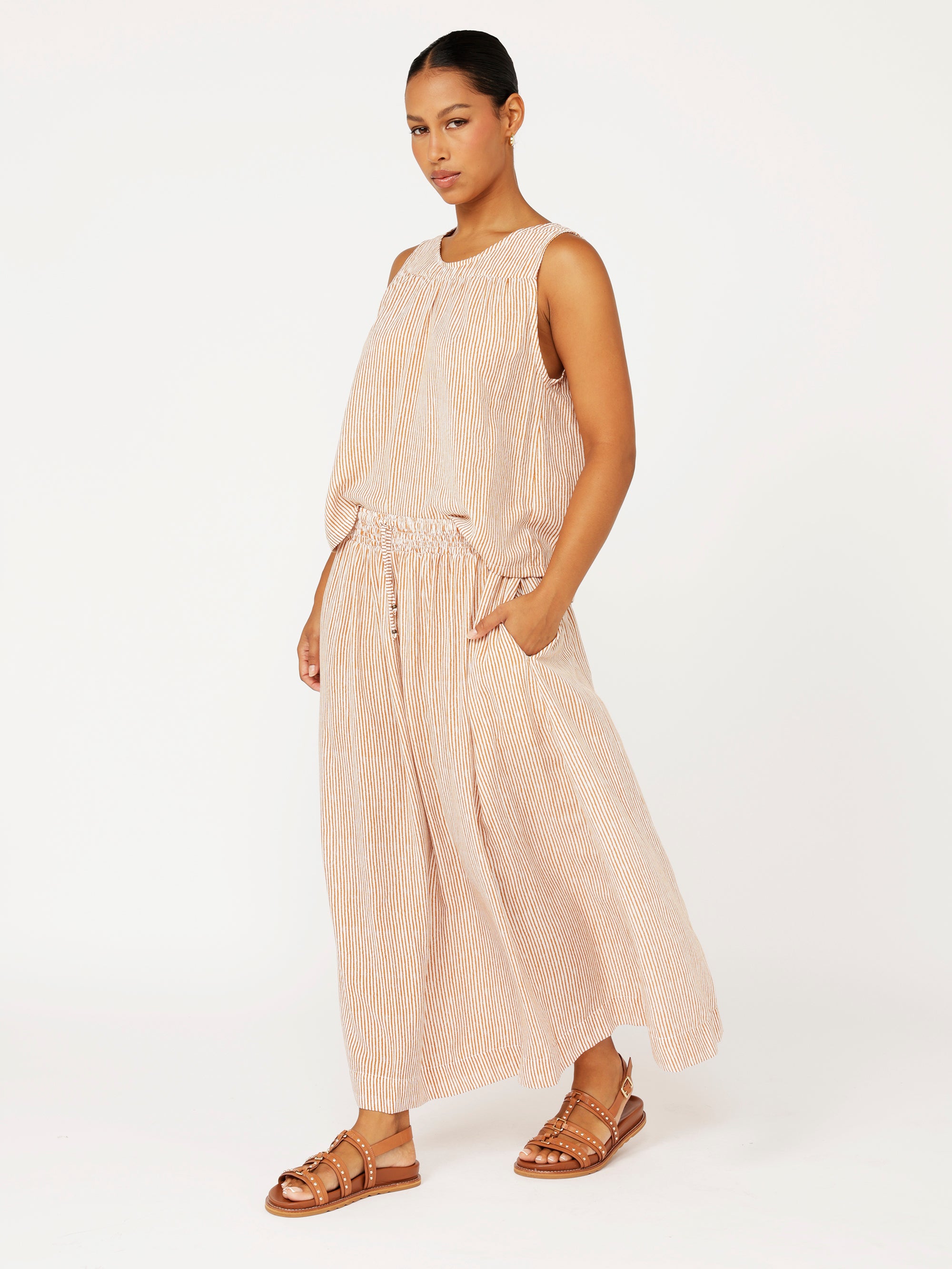 Elouise Skirt | Tan Mini Stripe - Saffron Road