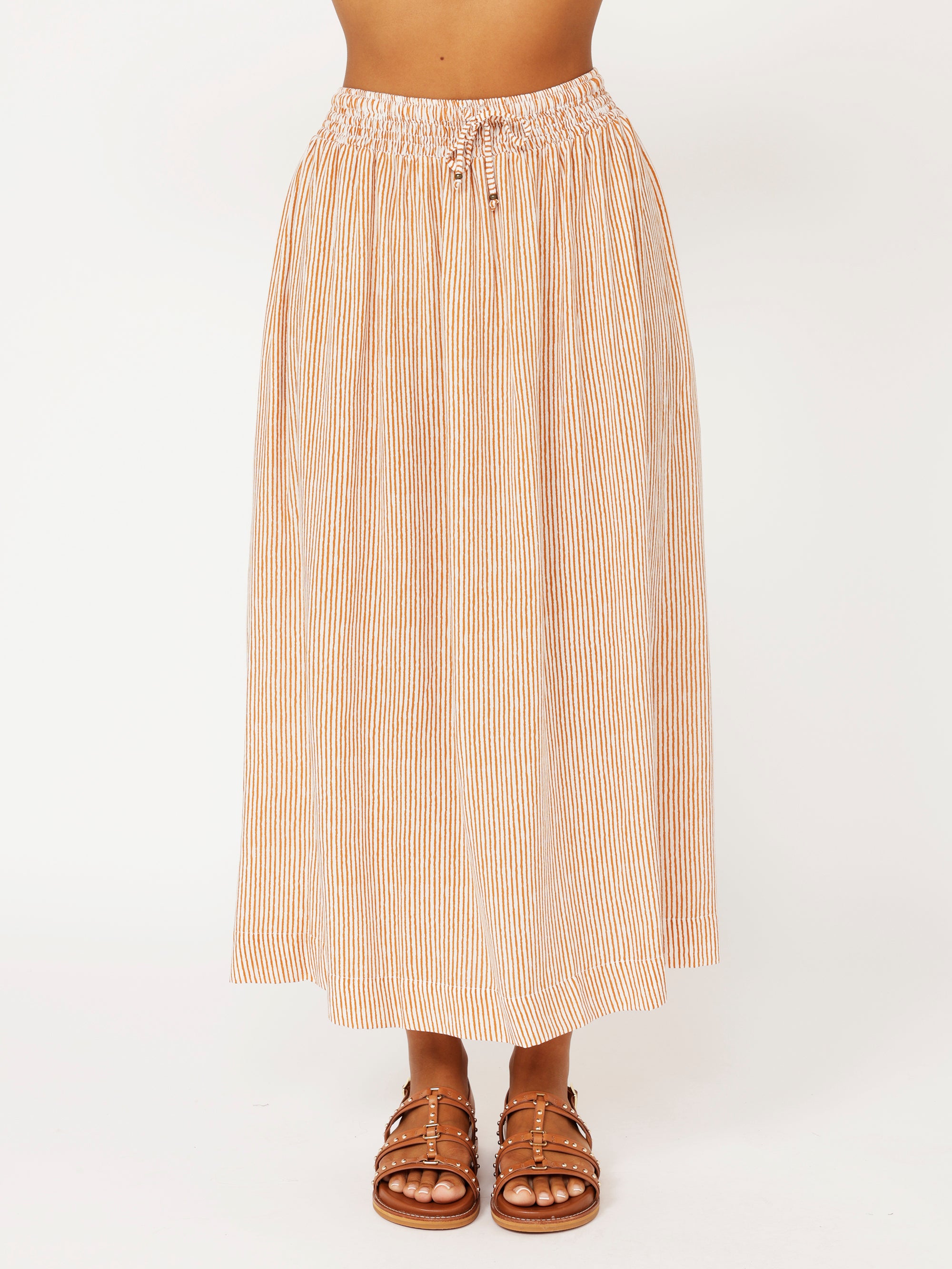 Elouise Skirt | Tan Mini Stripe - Saffron Road