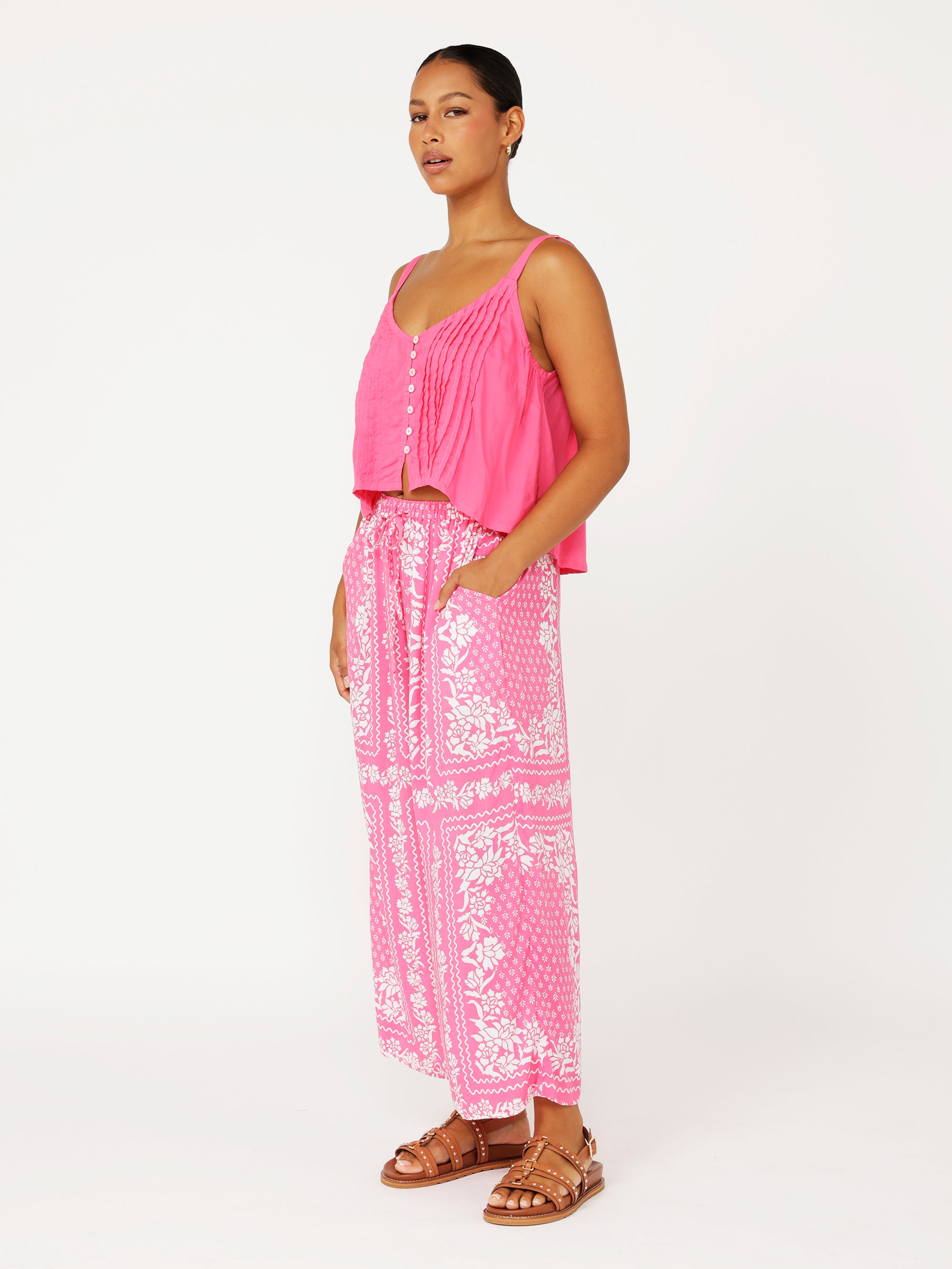 Santorini Singlet | CROPPED | Hot Pink - Saffron Road