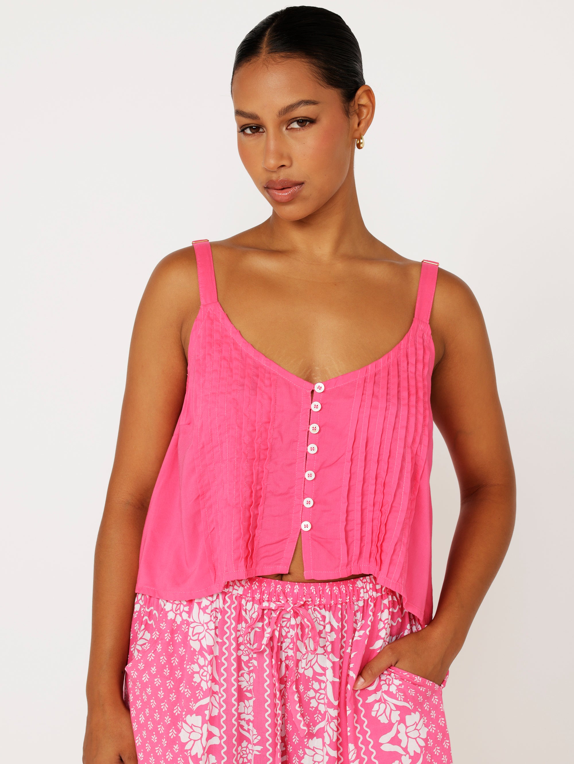 Santorini Singlet | CROPPED | Hot Pink - Saffron Road