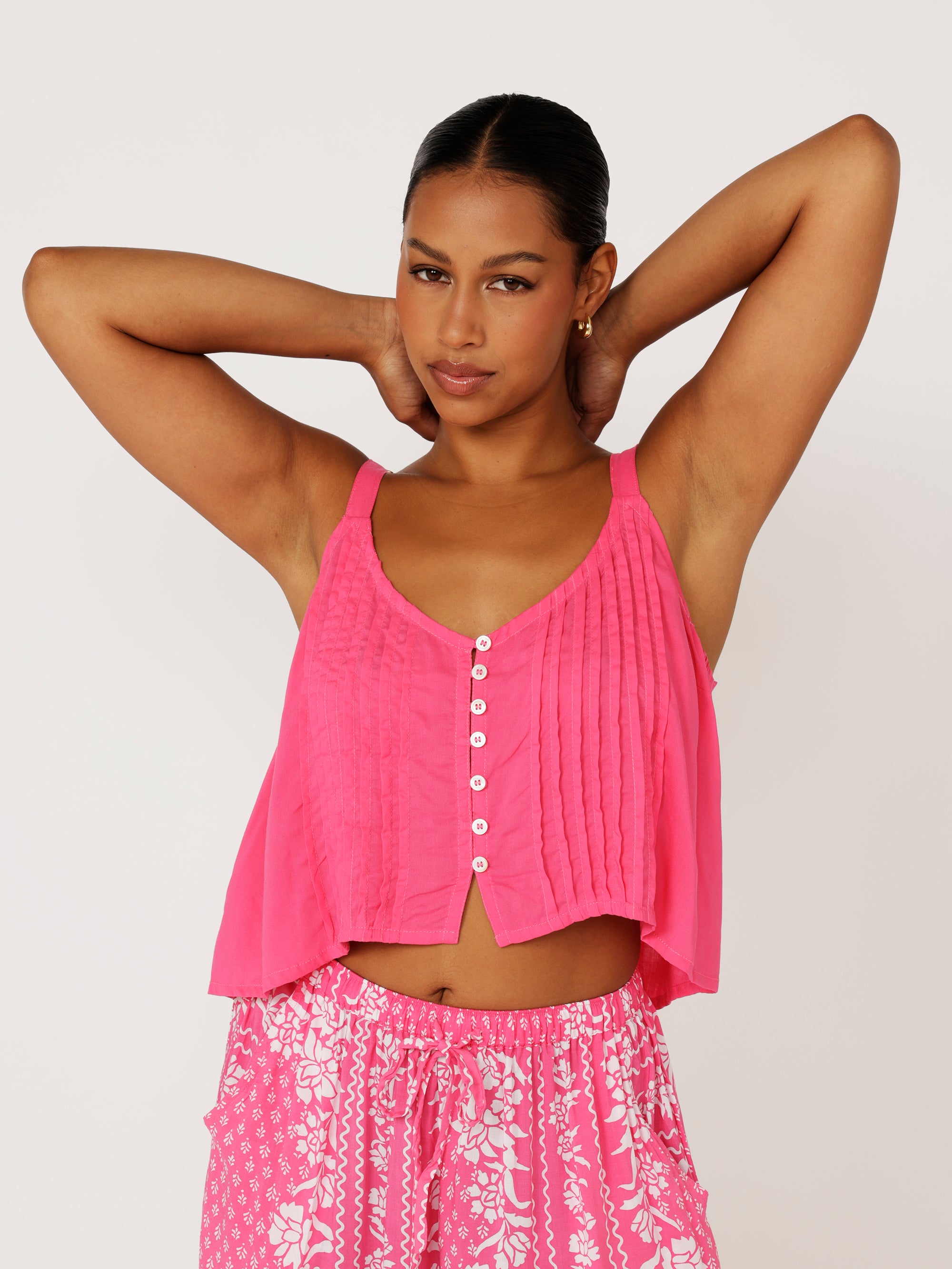 Santorini Singlet | CROPPED | Hot Pink - Saffron Road