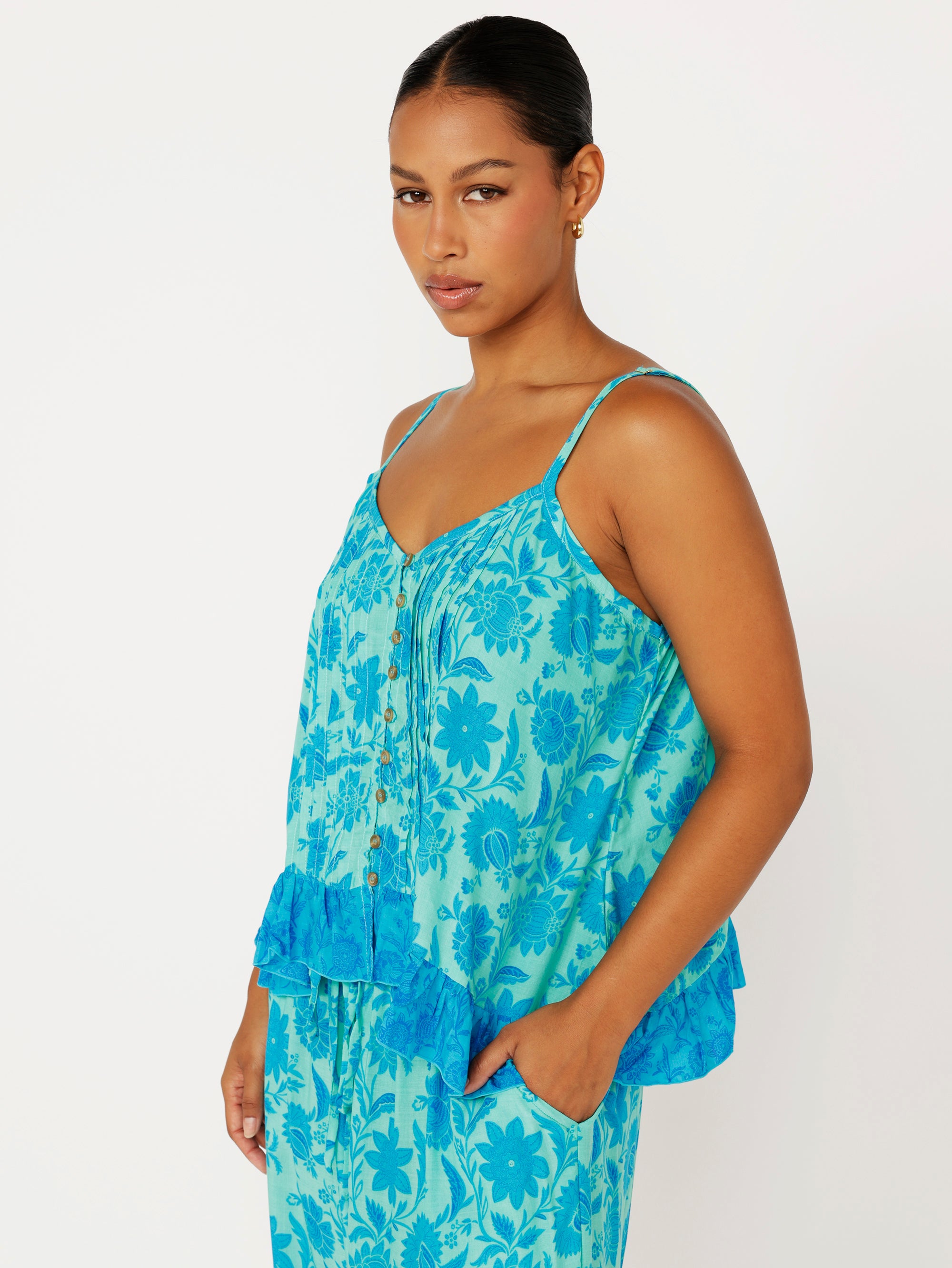 Lily Rose Singlet | CROPPED | Marine Mosaic - Saffron Road