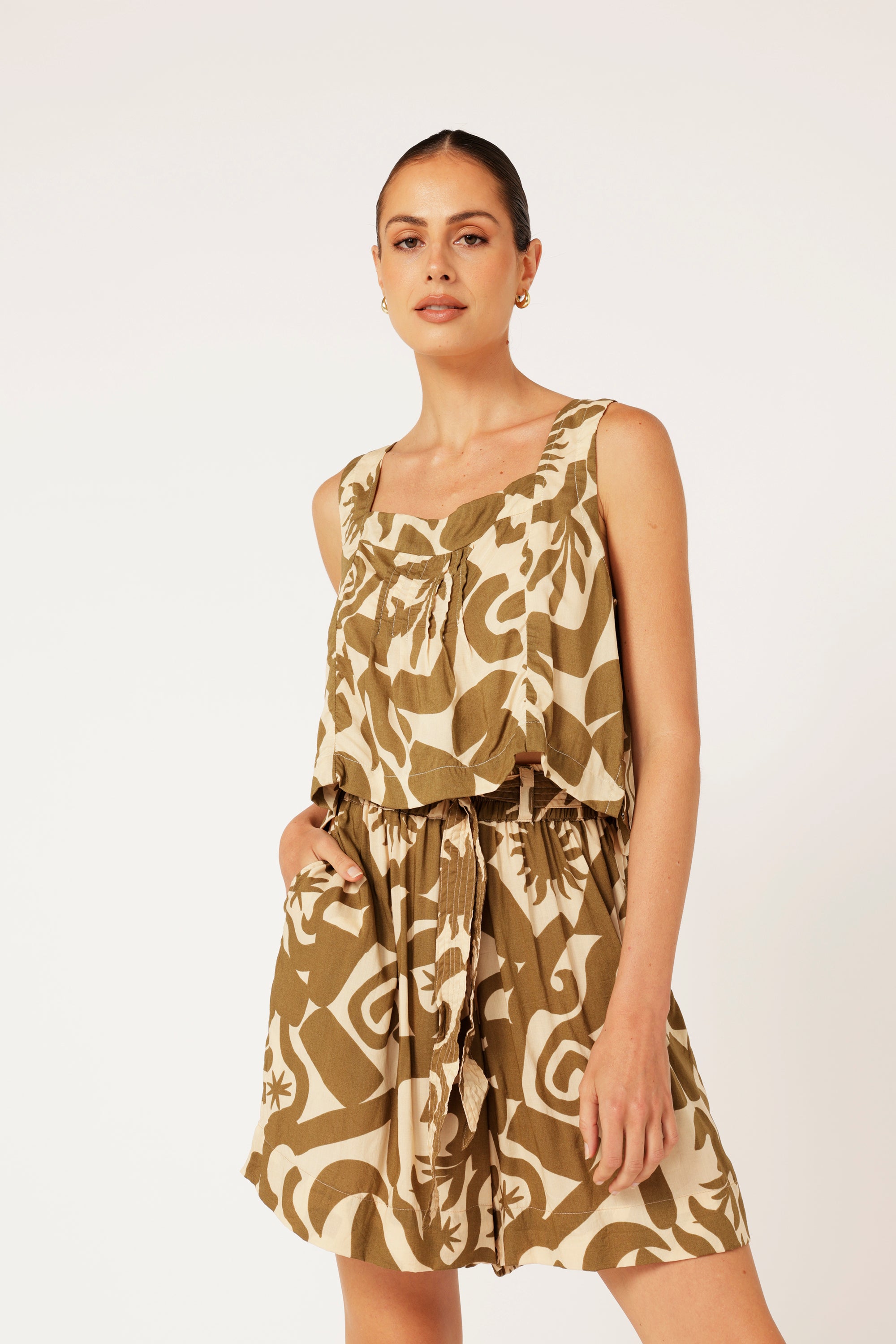 Lotus Tank Cropped | Soleil Khaki - Saffron Road