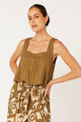 Lotus Tank Cropped | Khaki | Viscose Linen - Saffron Road