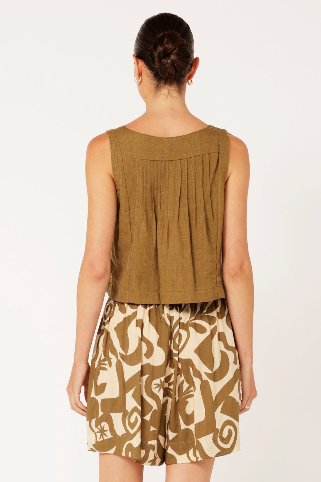 Lotus Tank Cropped | Khaki | Viscose Linen - Saffron Road
