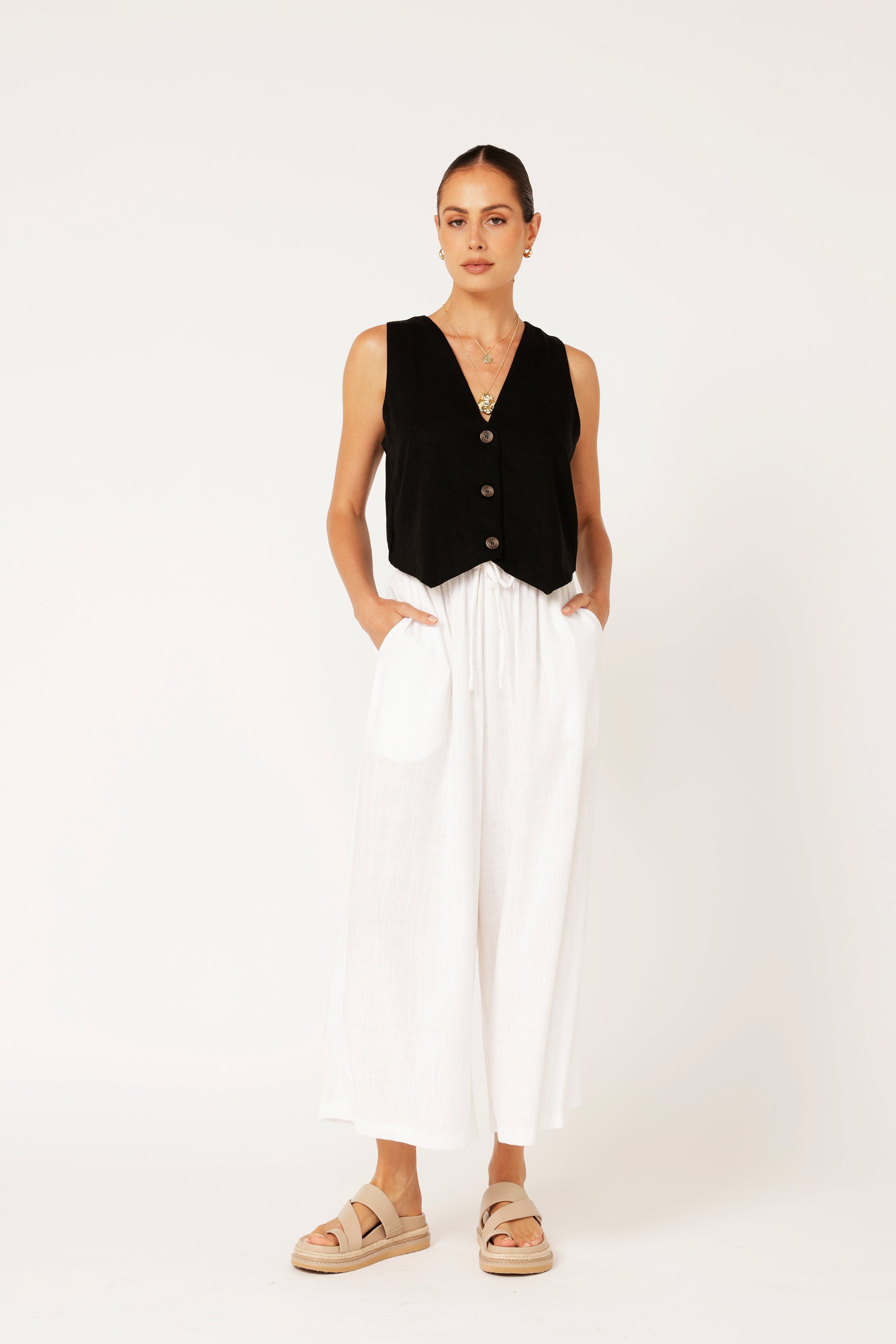 Vest | Black | Linen Viscose - Saffron Road