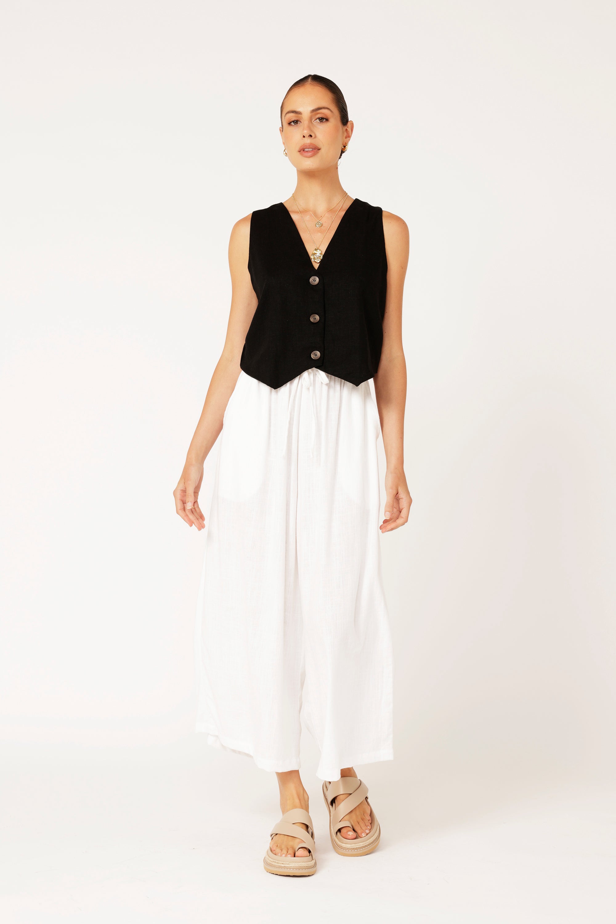 Vest | Black | Linen Viscose - Saffron Road