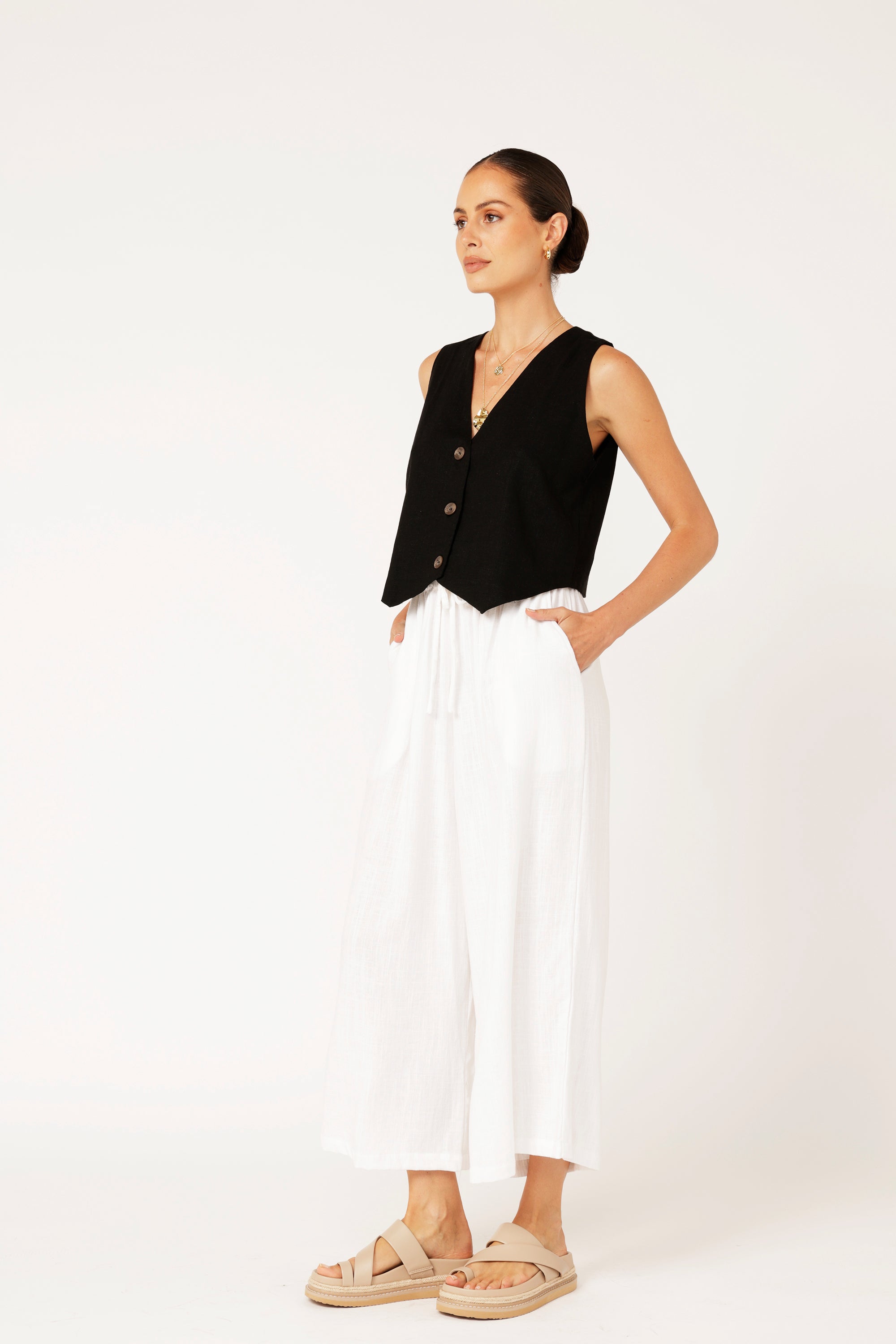 Vest | Black | Linen Viscose - Saffron Road