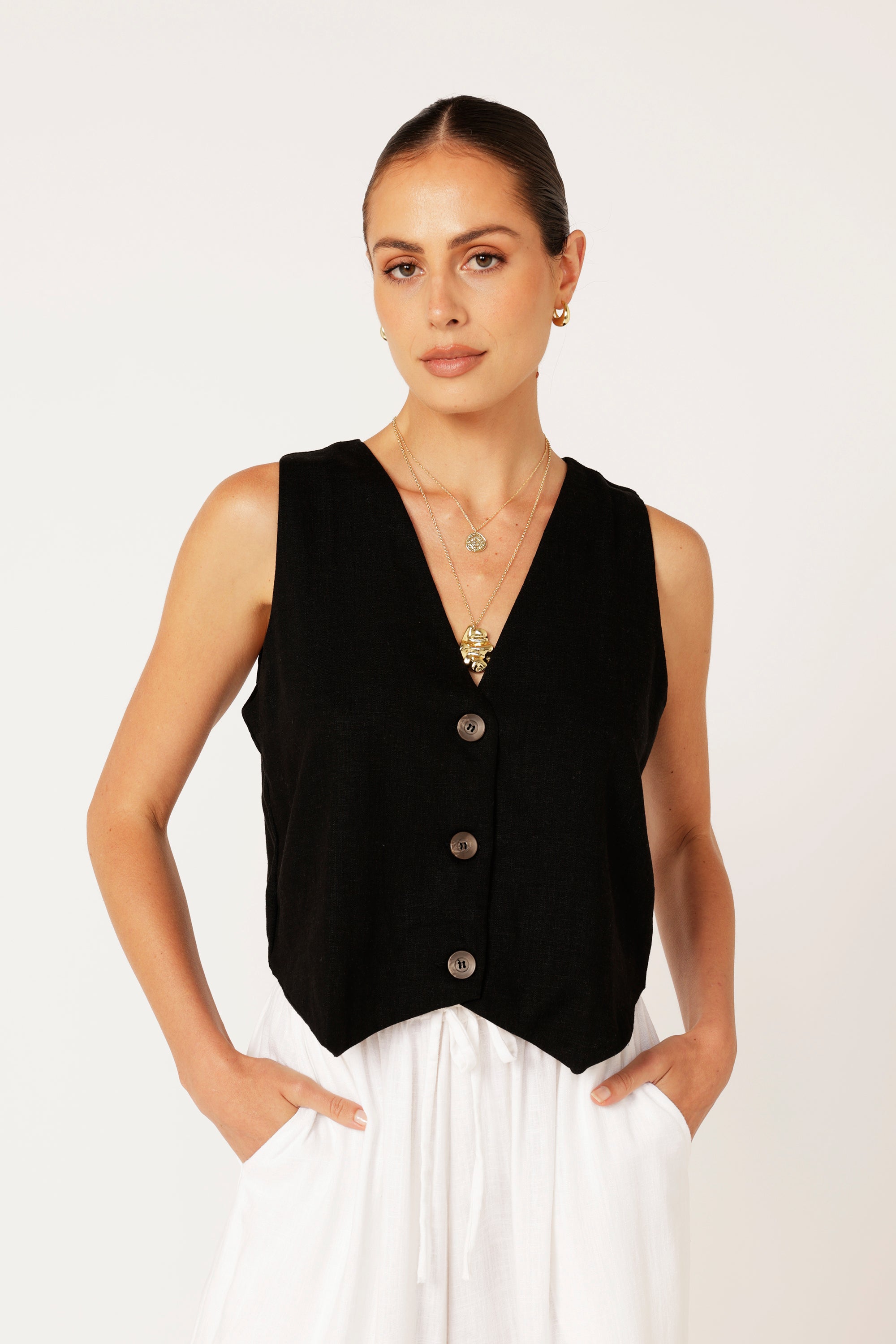Vest | Black | Linen Viscose - Saffron Road
