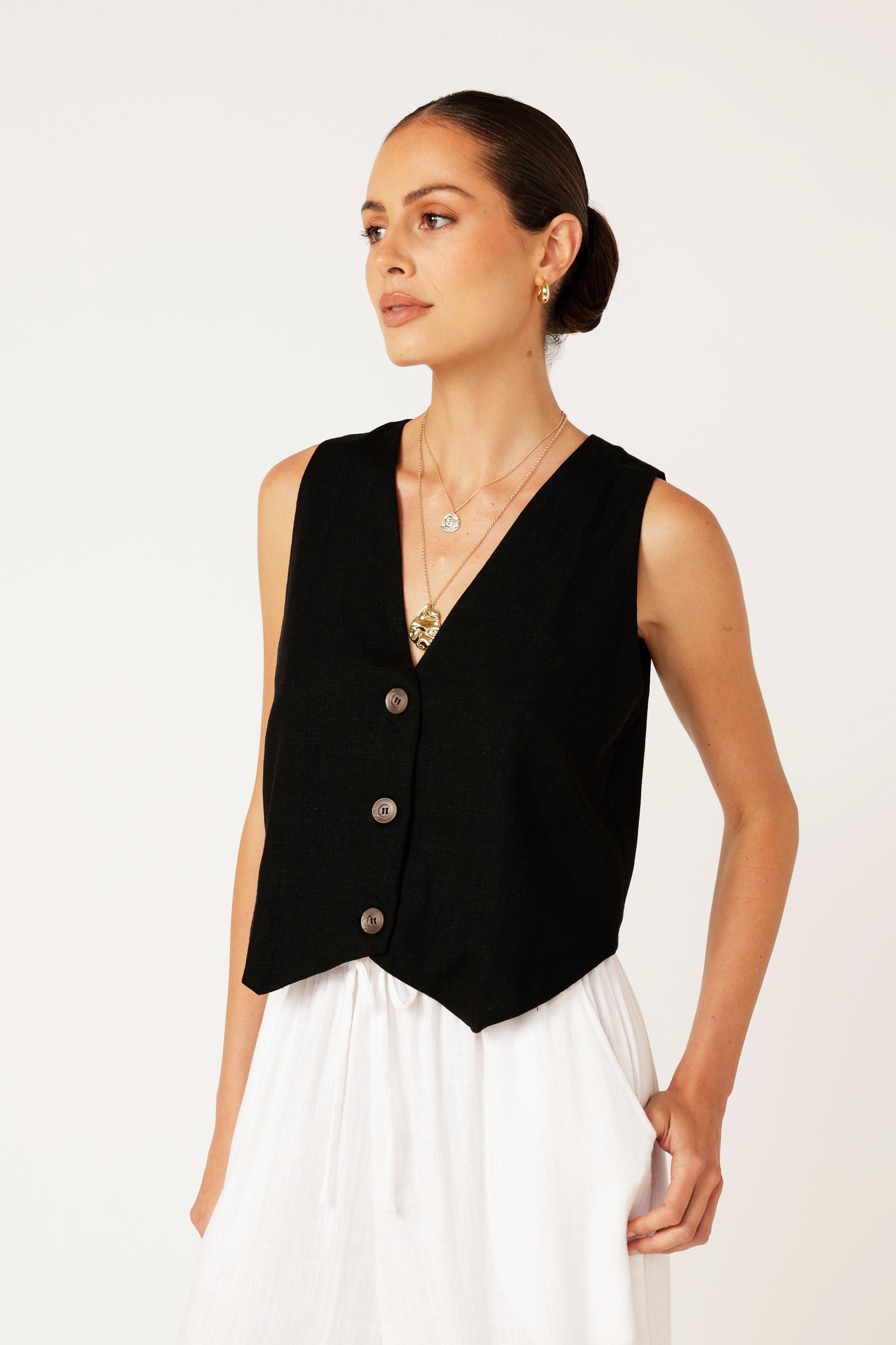 Vest | Black | Linen Viscose - Saffron Road