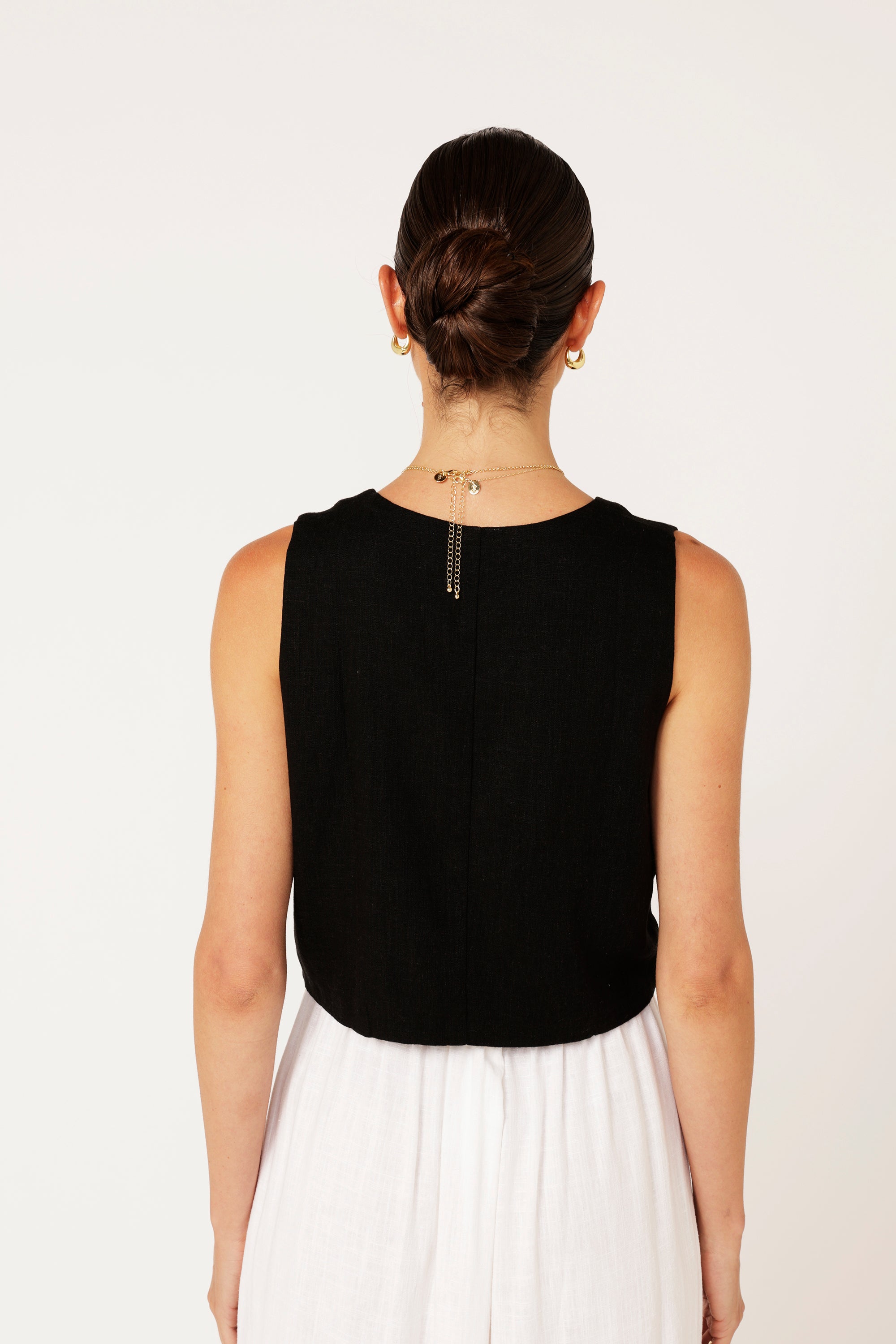 Vest | Black | Linen Viscose - Saffron Road