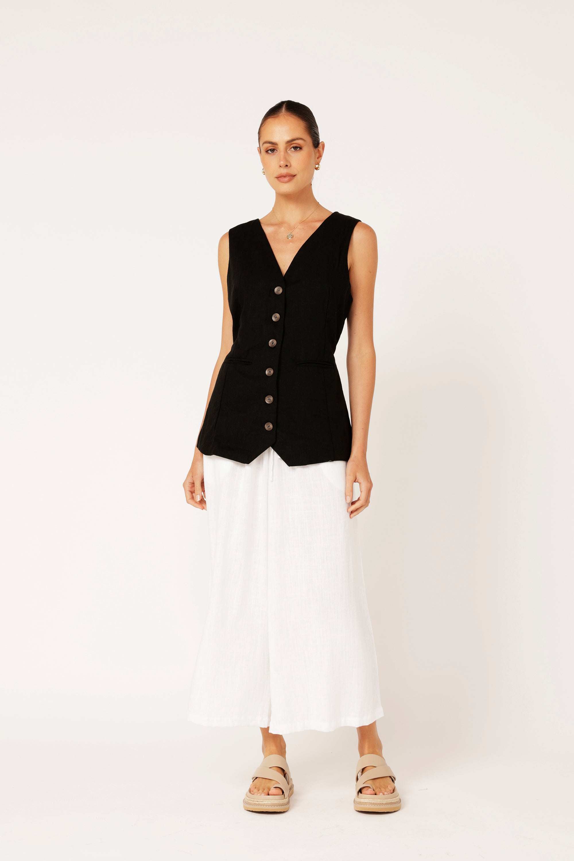 Vest (LONG) | Black | Linen Viscose - Saffron Road