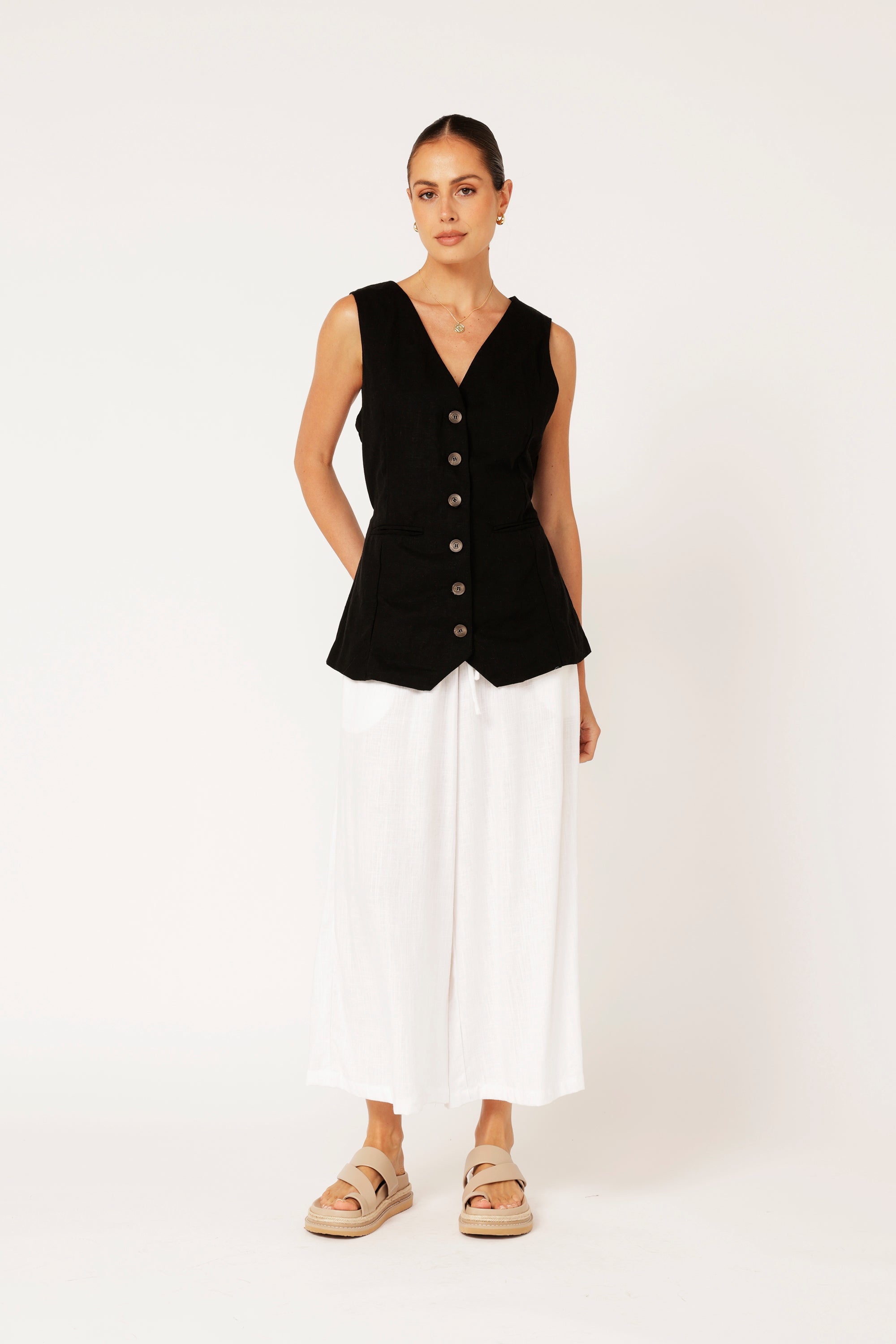 Vest (LONG) | Black | Linen Viscose - Saffron Road