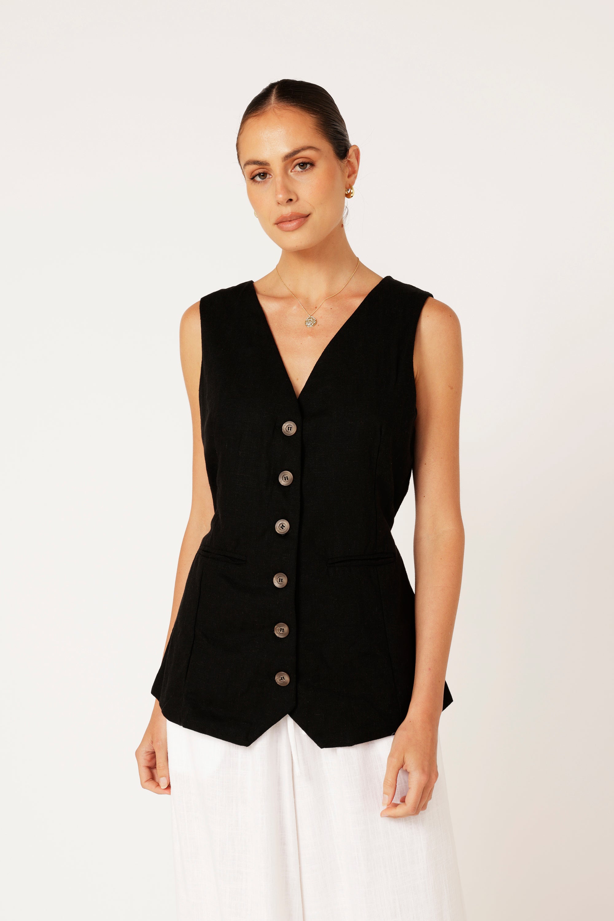 Vest (LONG) | Black | Linen Viscose - Saffron Road