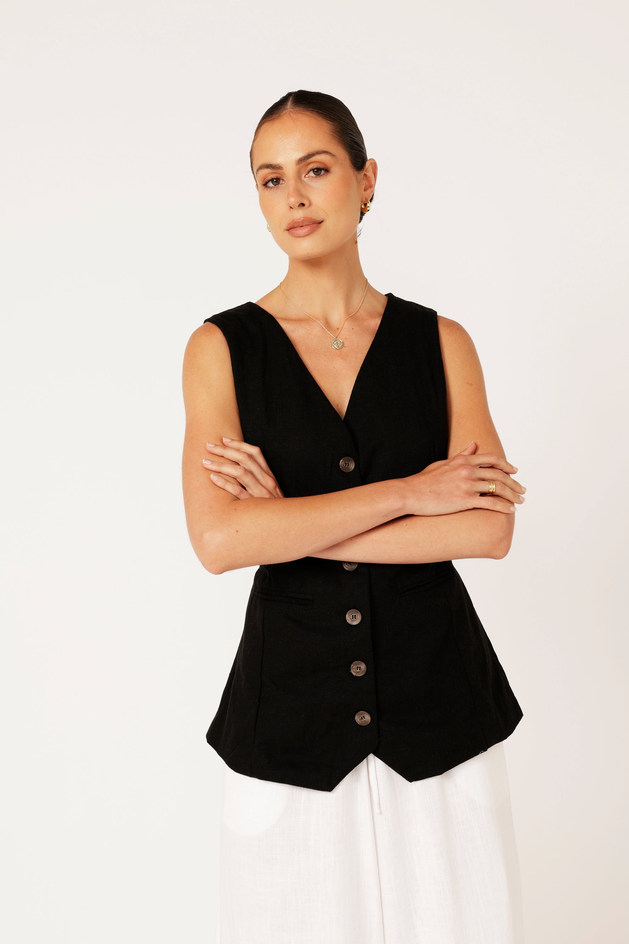 Vest (LONG) | Black | Linen Viscose - Saffron Road
