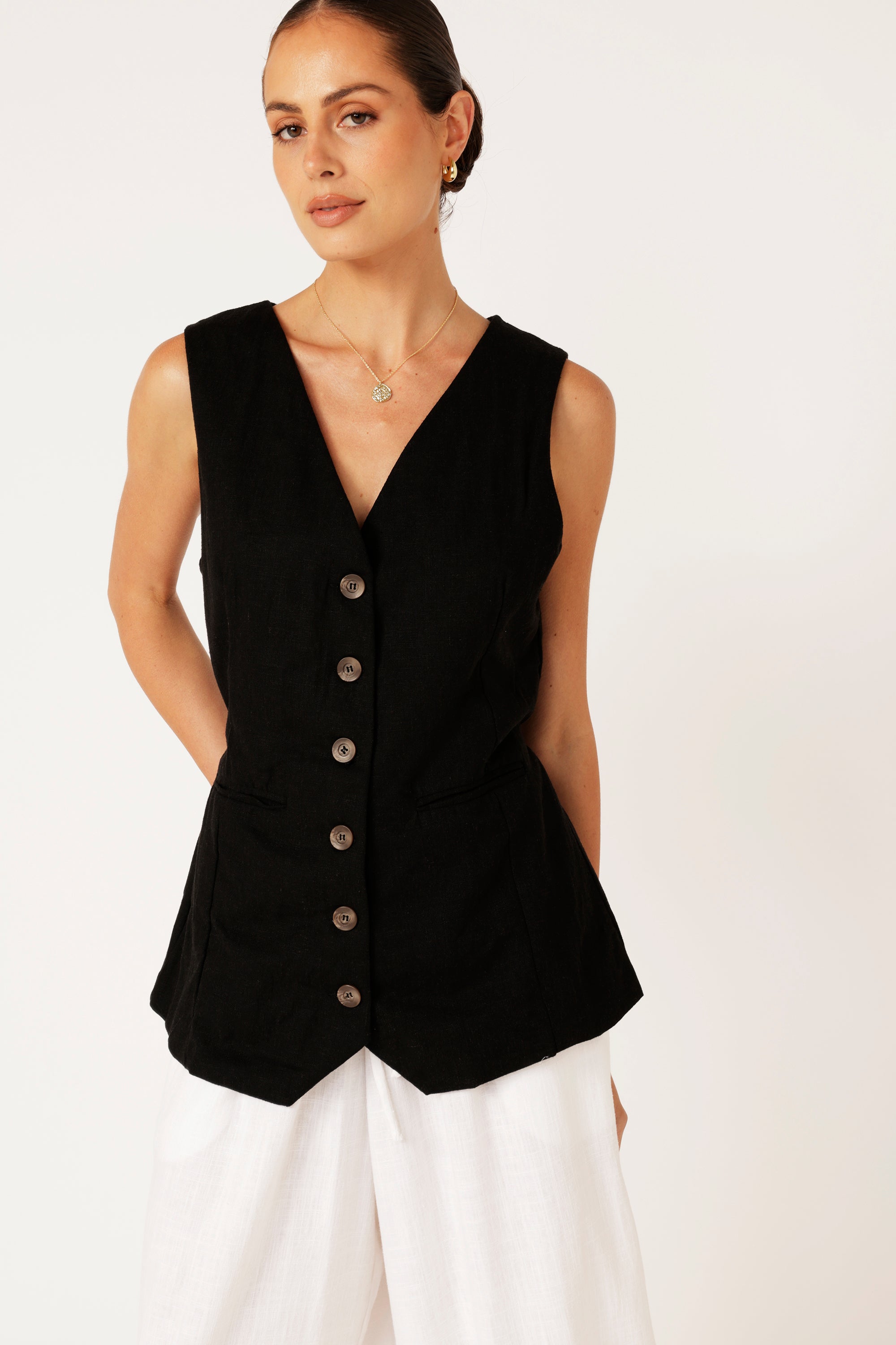 Vest (LONG) | Black | Linen Viscose - Saffron Road