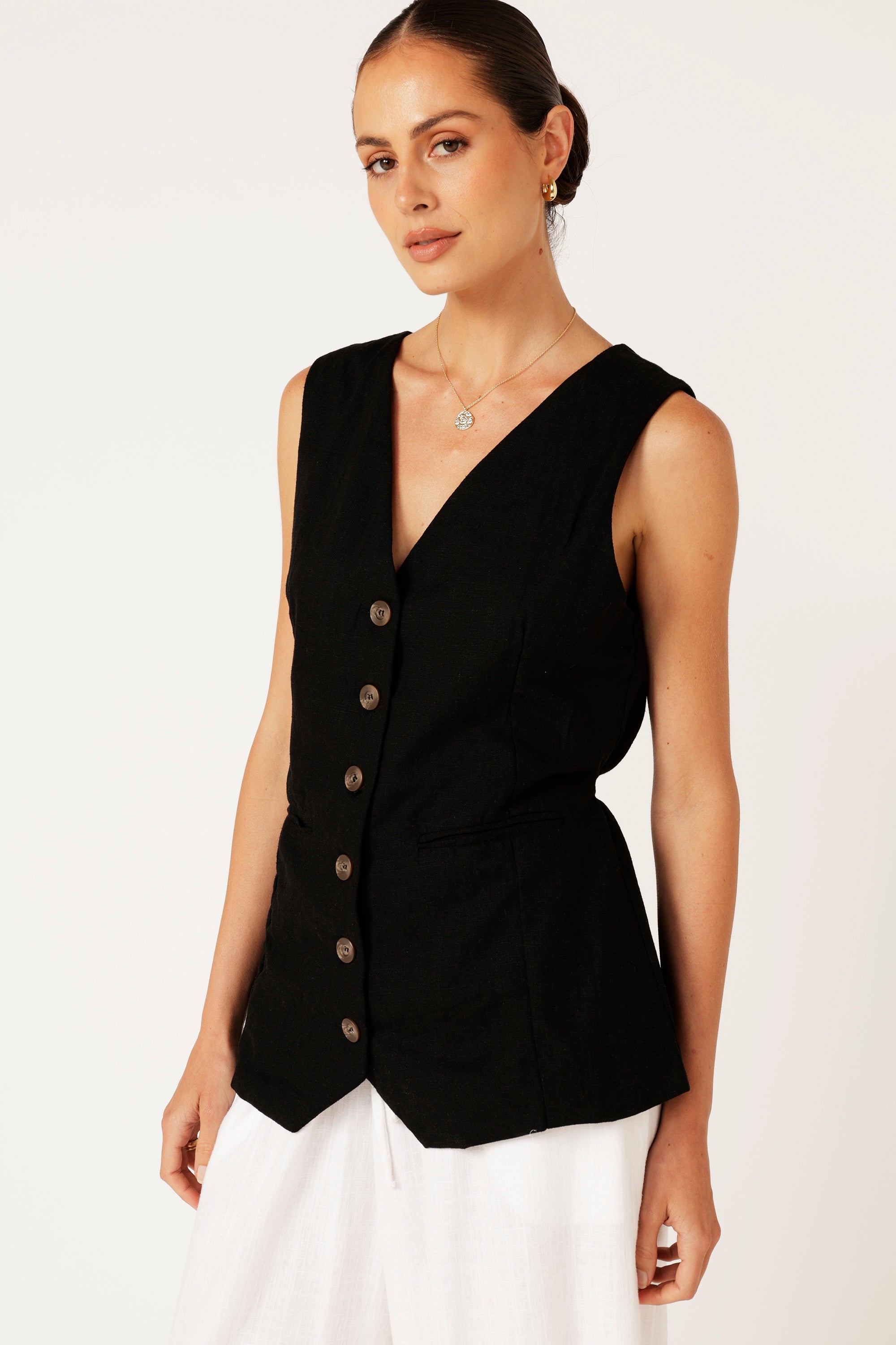 Vest (LONG) | Black | Linen Viscose - Saffron Road