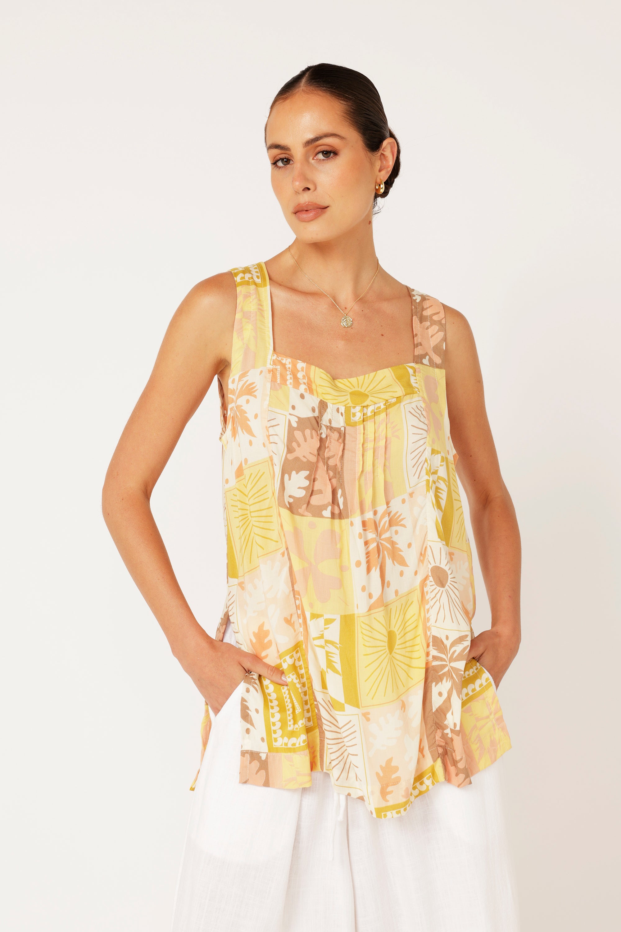 Lotus Tank LONG | Sunset Palm - Saffron Road